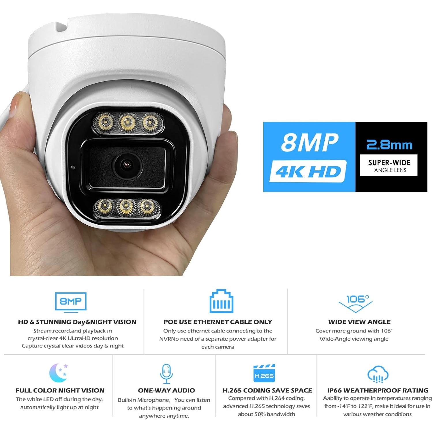 Cámara Domo de Seguridad 4K MWRCTV 8MP PoE Lente 2.8mm