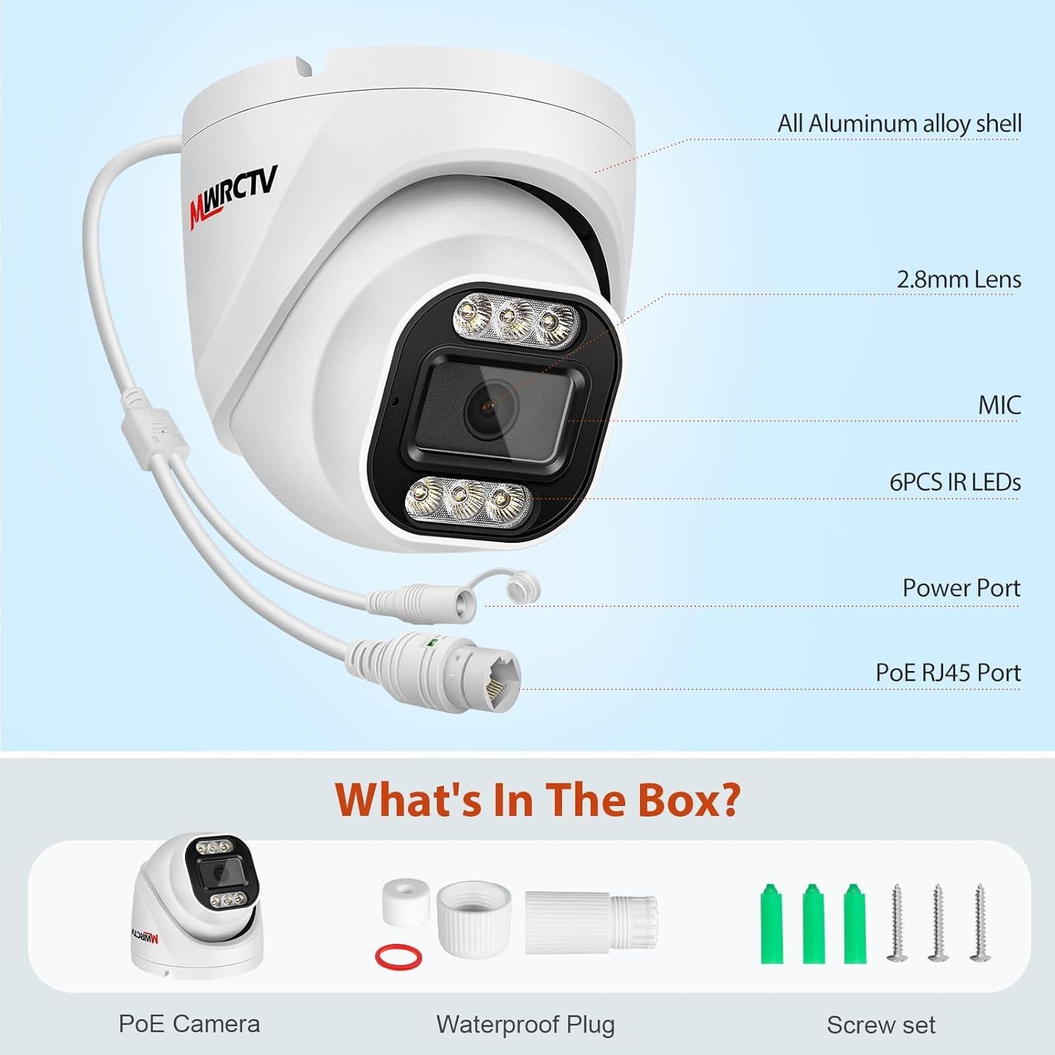 Cámara Domo de Seguridad 4K MWRCTV 8MP PoE Lente 2.8mm