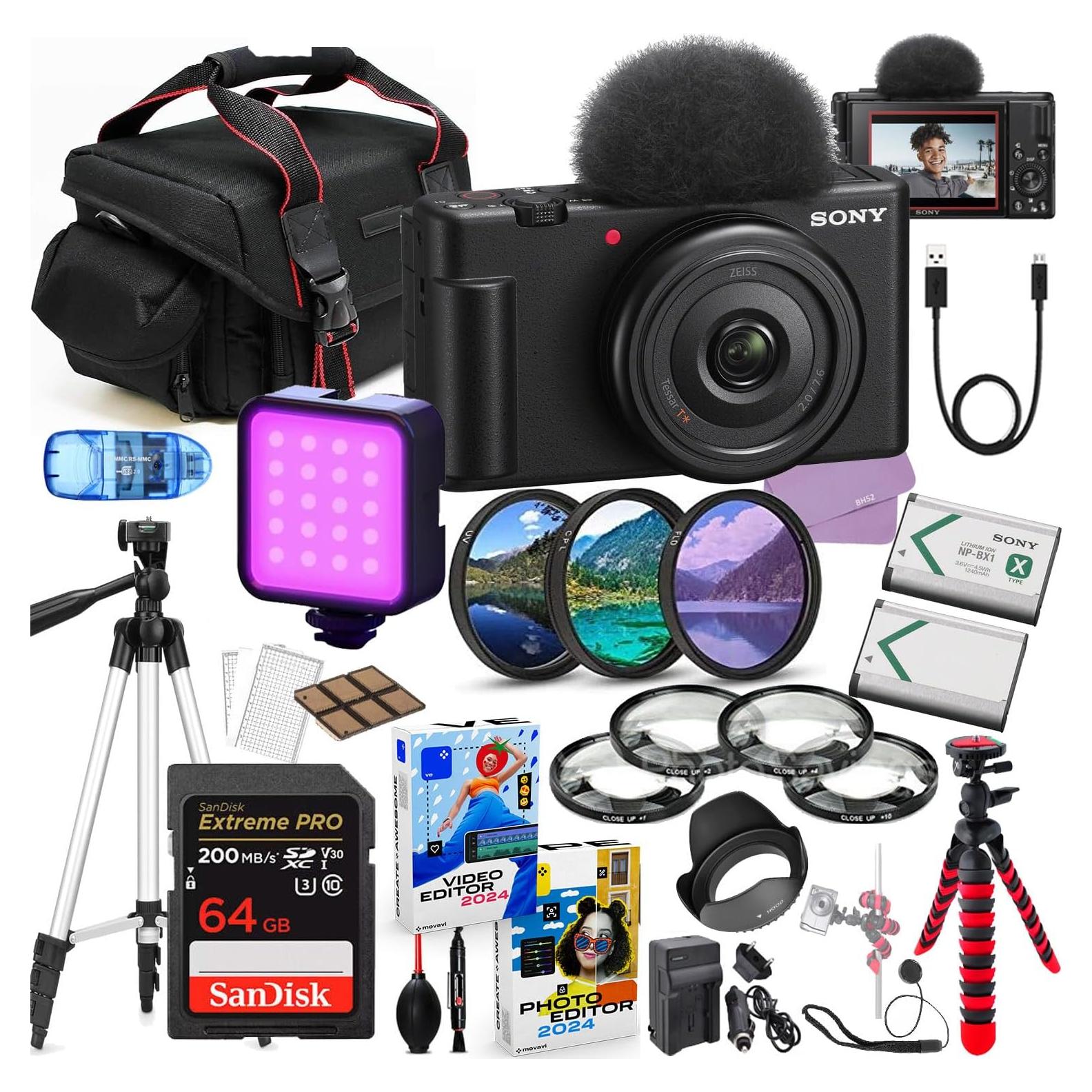 Cámara de Vlogging Sony ZV-1F Negra + Accesorios 32 Piezas