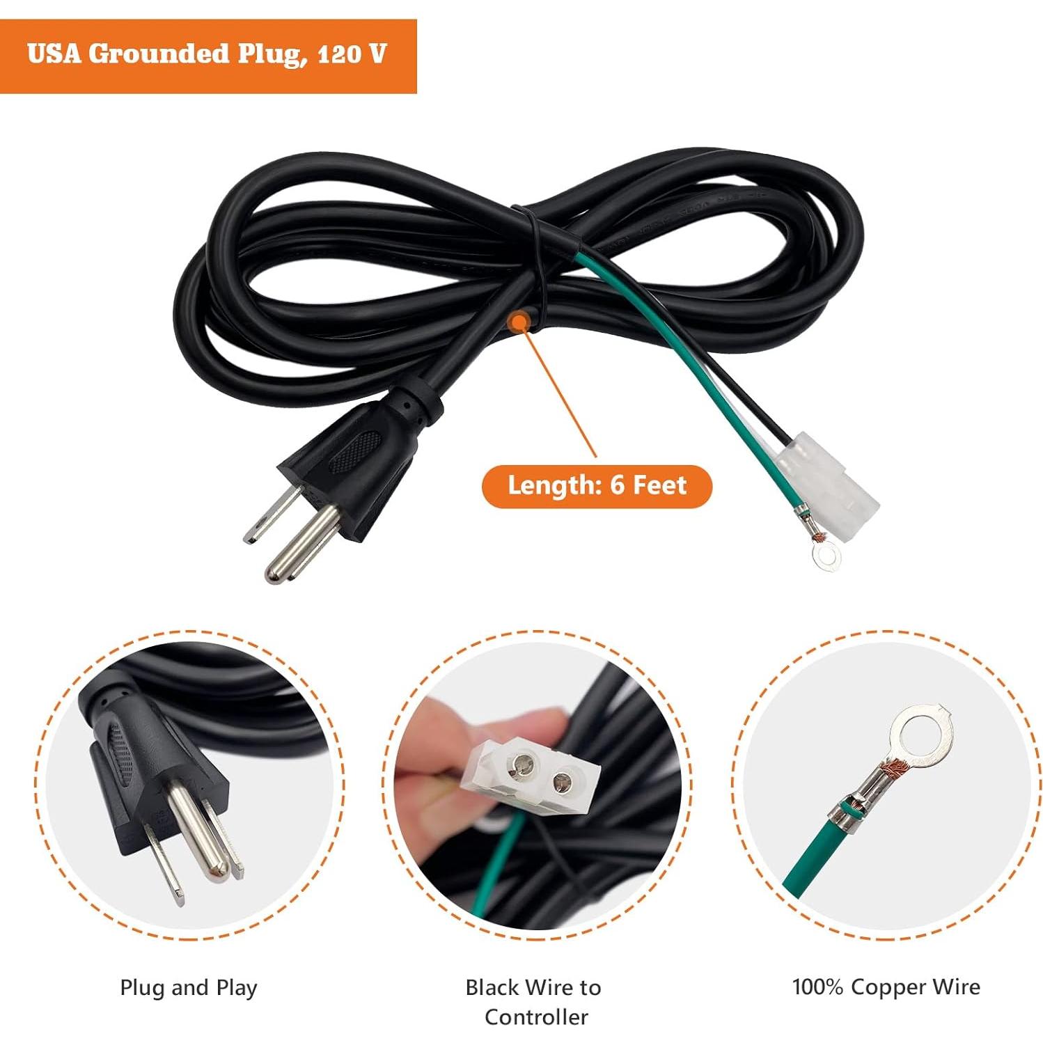 Cable de Alimentación de 1.83m YAOAWE para Parrillas de Pellet