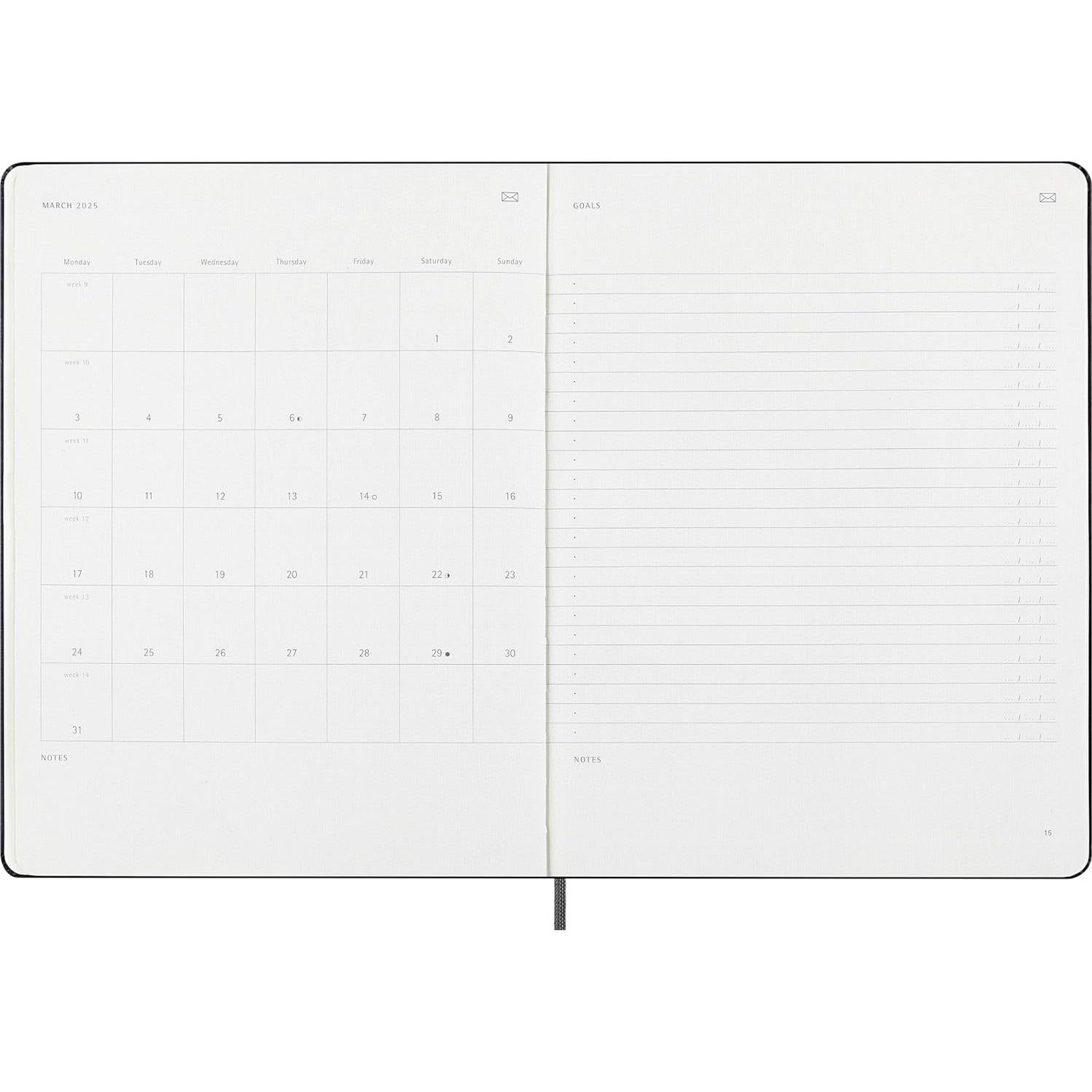 Planificador Semanal PRO Moleskine 2025 XL Negro Tapa Dura