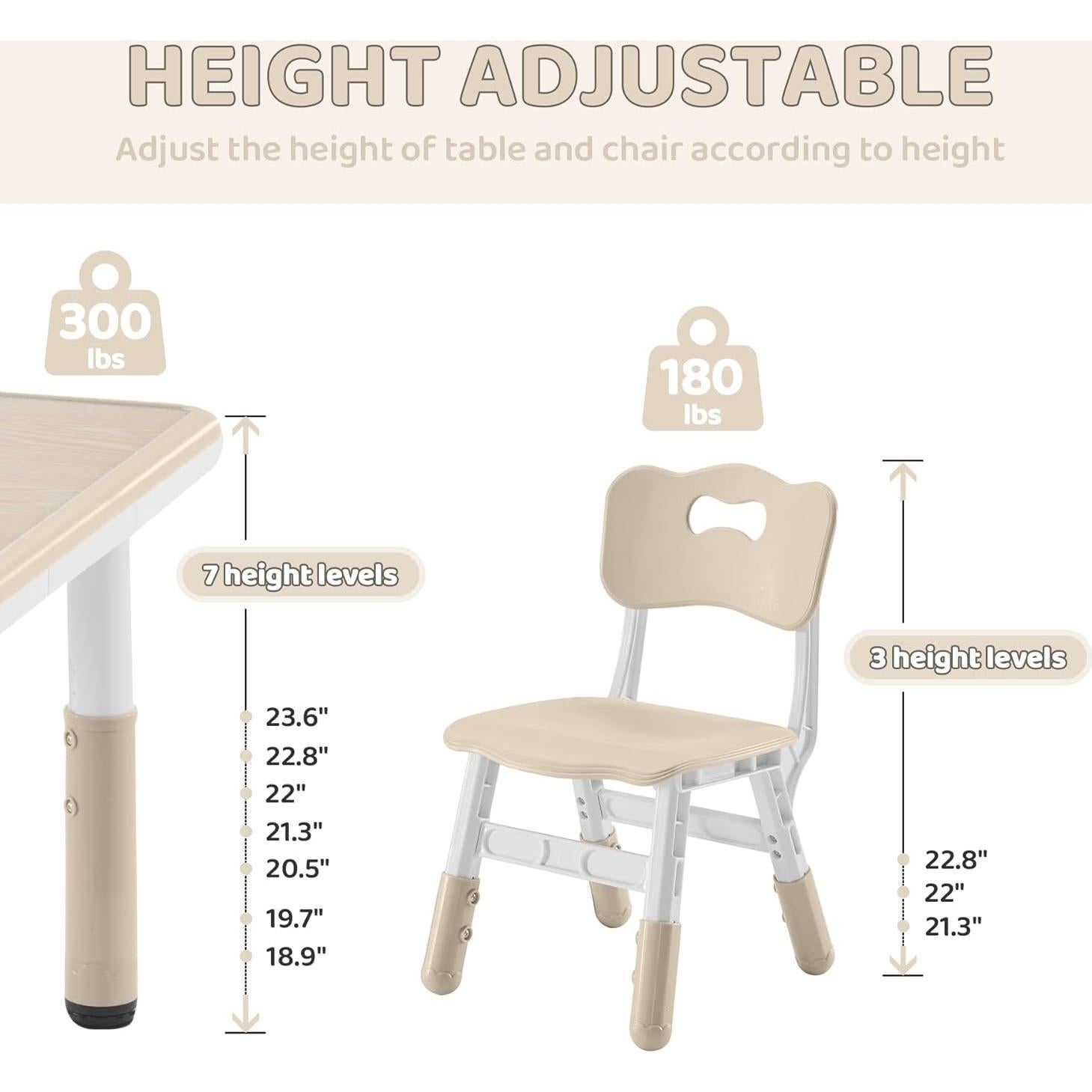 Juego de Mesa y 2 Sillas Ajustables Doreroom para Niños