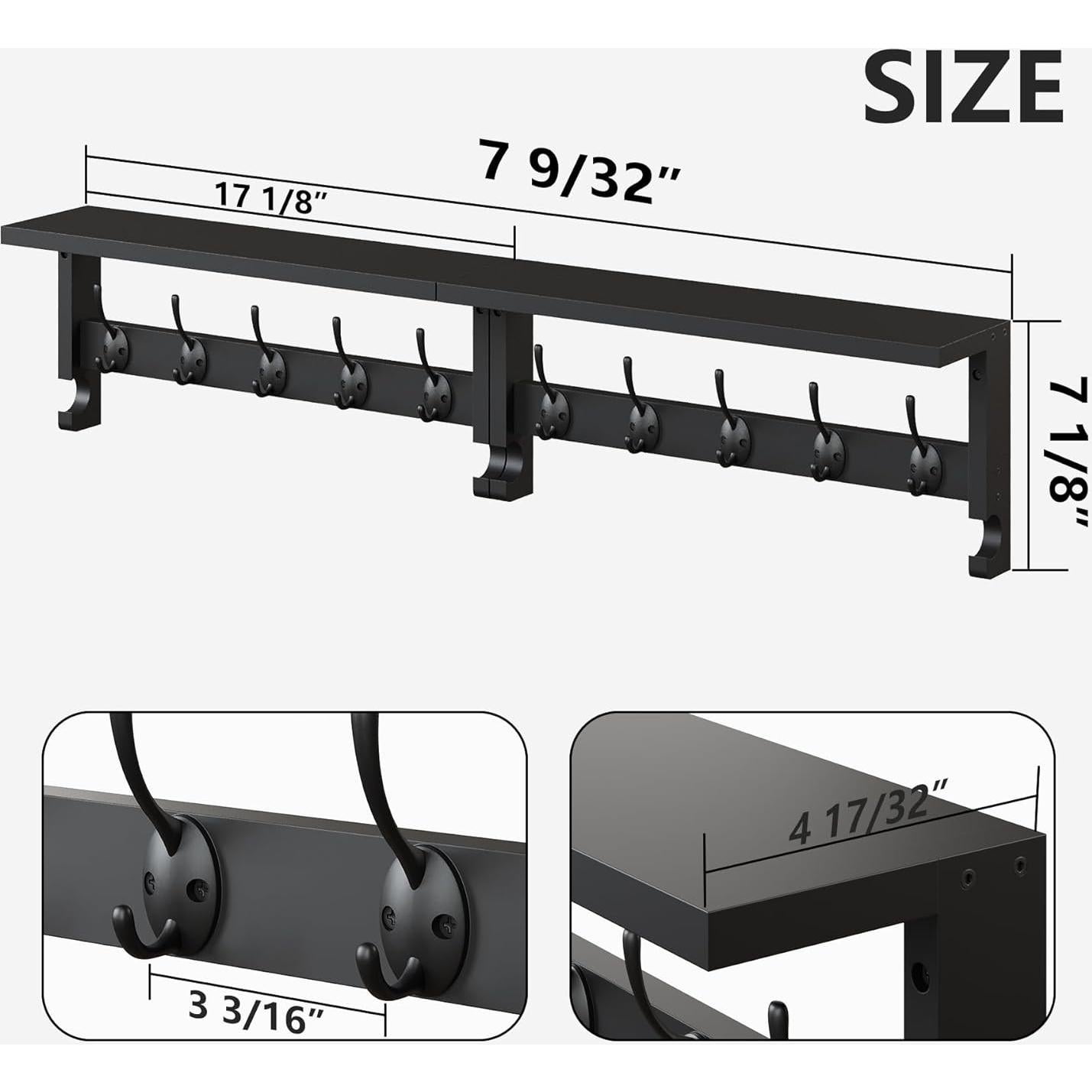 Perchero de pared AMBIRD con estante 44.5x18.5cm Negro