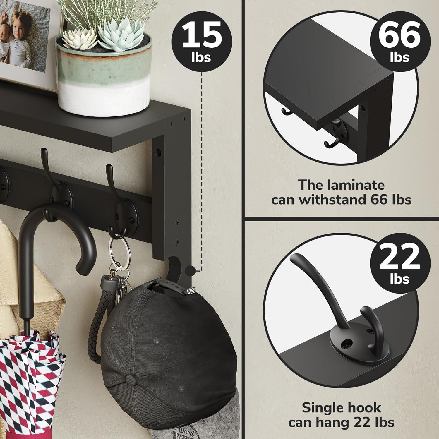 Perchero de pared AMBIRD con estante 44.5x18.5cm Negro