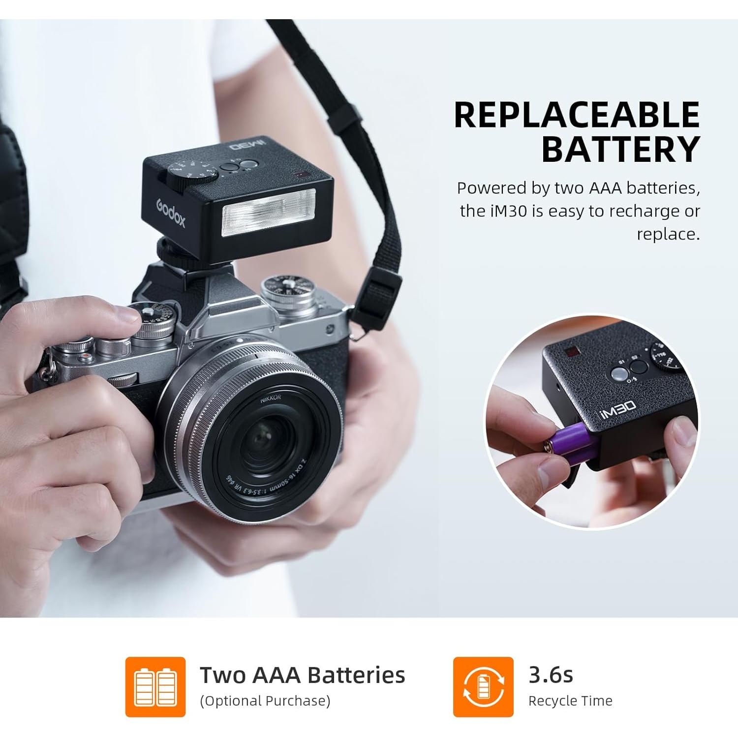 Flash Godox iM30 Mini, GN15, 7 Niveles, Compatible Canon Nikon