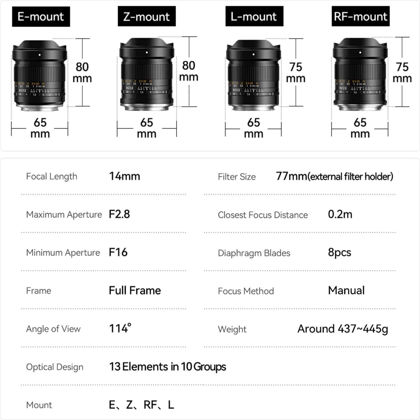 Lente Gran Angular TTARTISAN 14mm F2.8 para Nikon Z