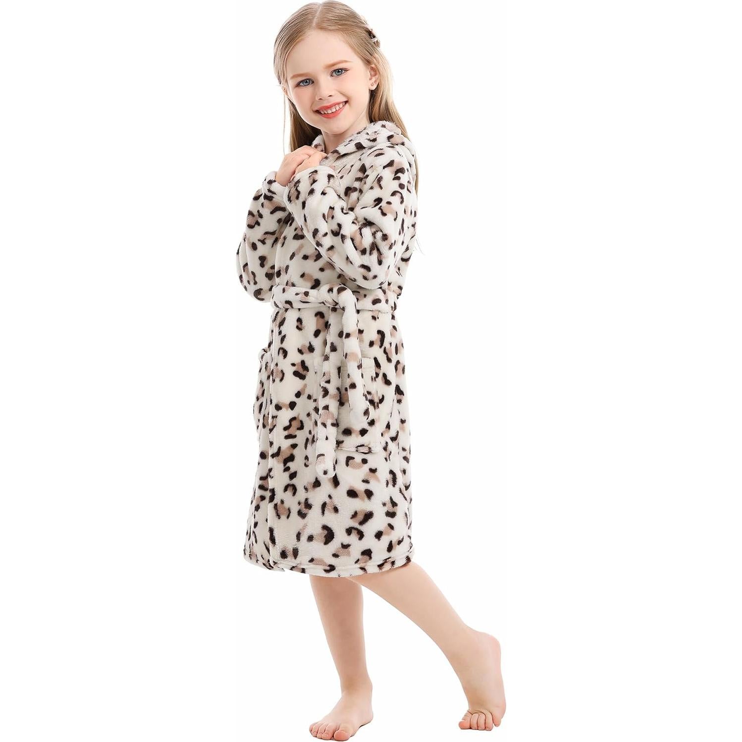 Bata de Franela para Niños XINNE con Capucha - Leopardo Negro 1-2T