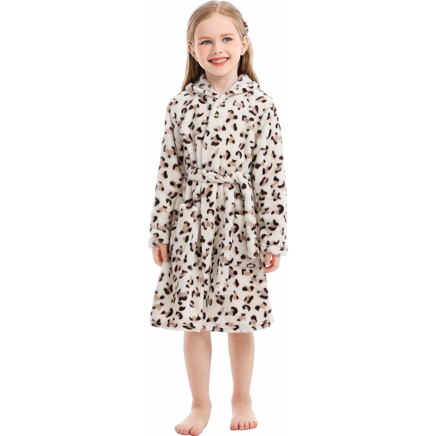 Bata de Franela para Niños XINNE con Capucha - Leopardo Negro 1-2T