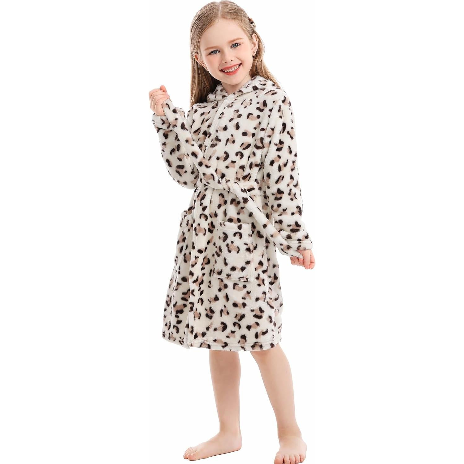 Bata de Franela para Niños XINNE con Capucha - Leopardo Negro 1-2T