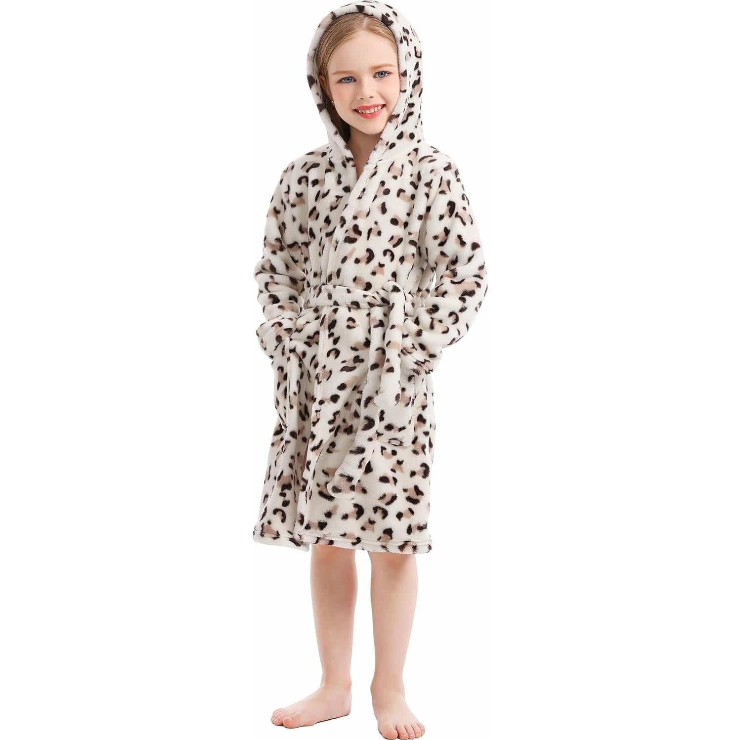 Bata de Franela para Niños XINNE con Capucha - Leopardo Negro 1-2T