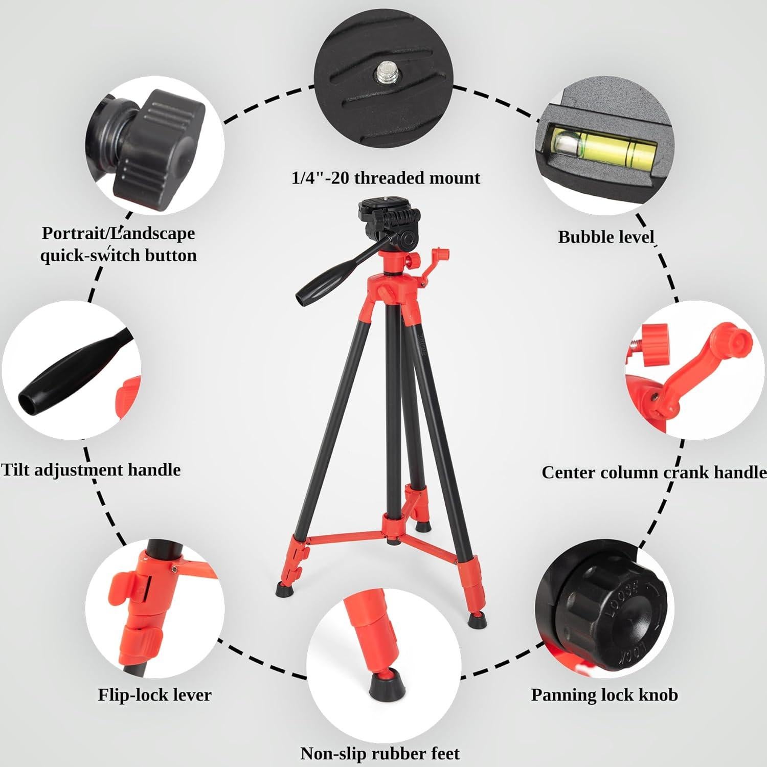 Trípode de Cámara MINICOR 64" Aluminio Ajustable 20kg