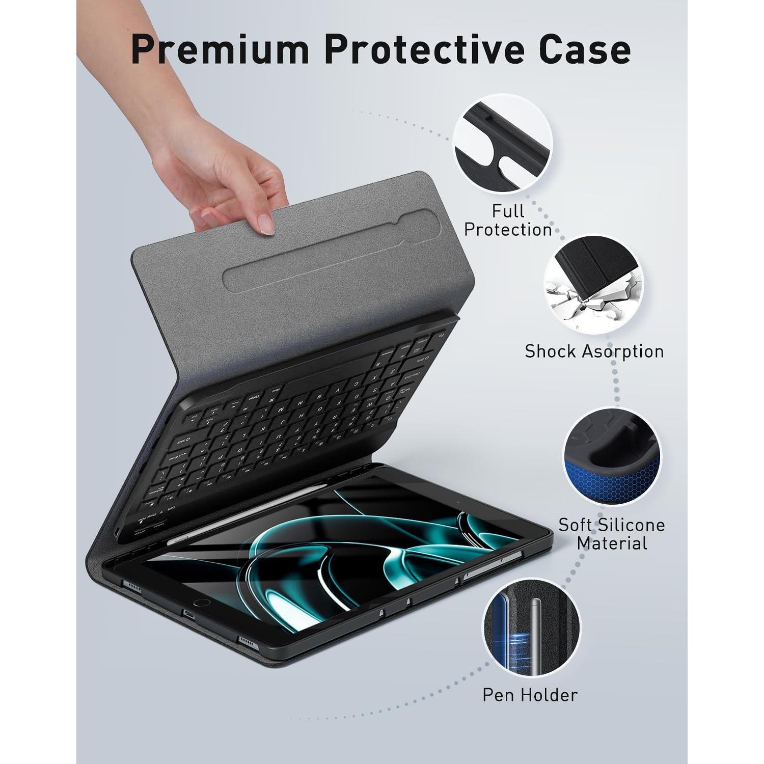 Funda de Teclado TUNKARMOR para iPad 9.7" - Negro