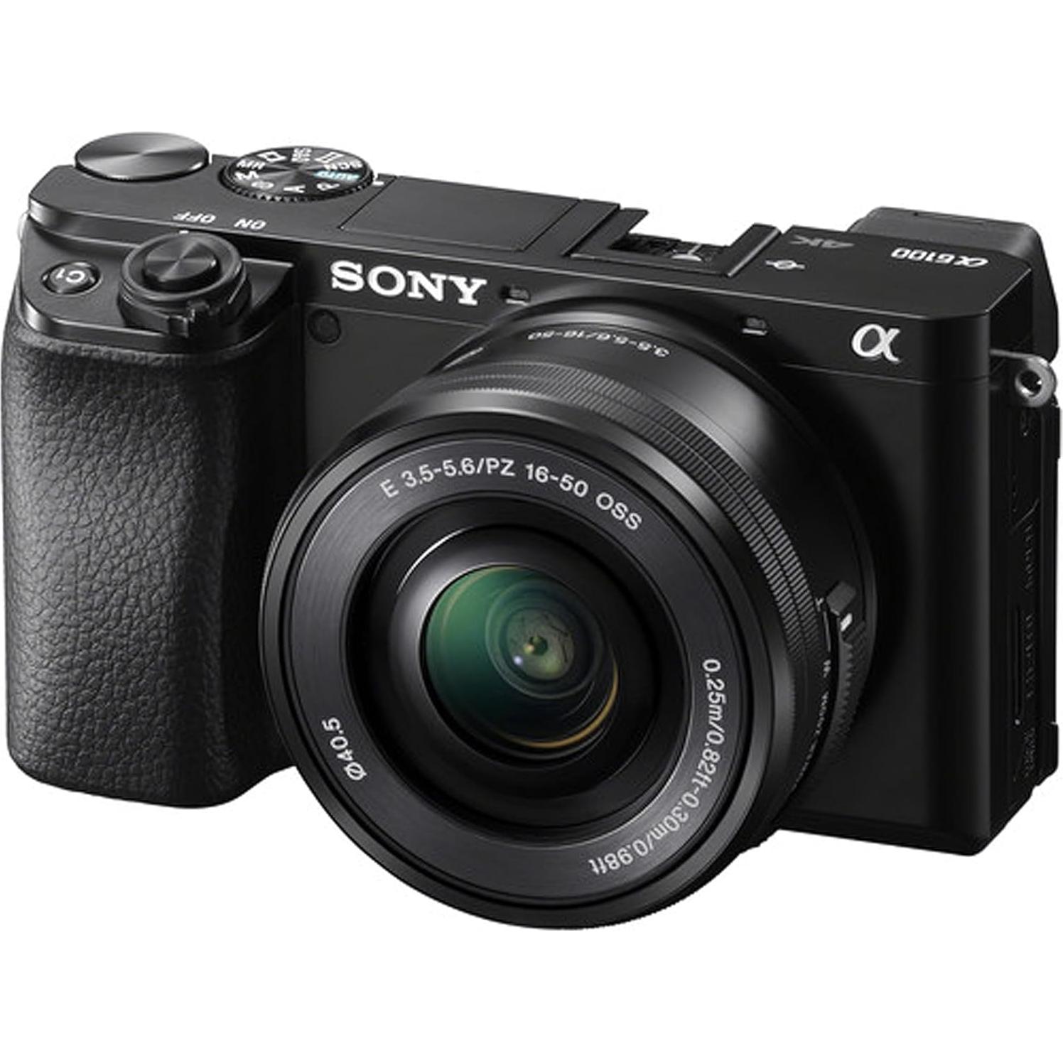 Sony a6100 Mirrorless Camera with 16-50mm Lens, 128GB Extreem Speed Memory,.43 Wide Angle & 2X Lenses, Case,Tripod, Filters, Hood, Grip,Spare Battery & Charger,Editing Software Kit -Deluxe Bundle