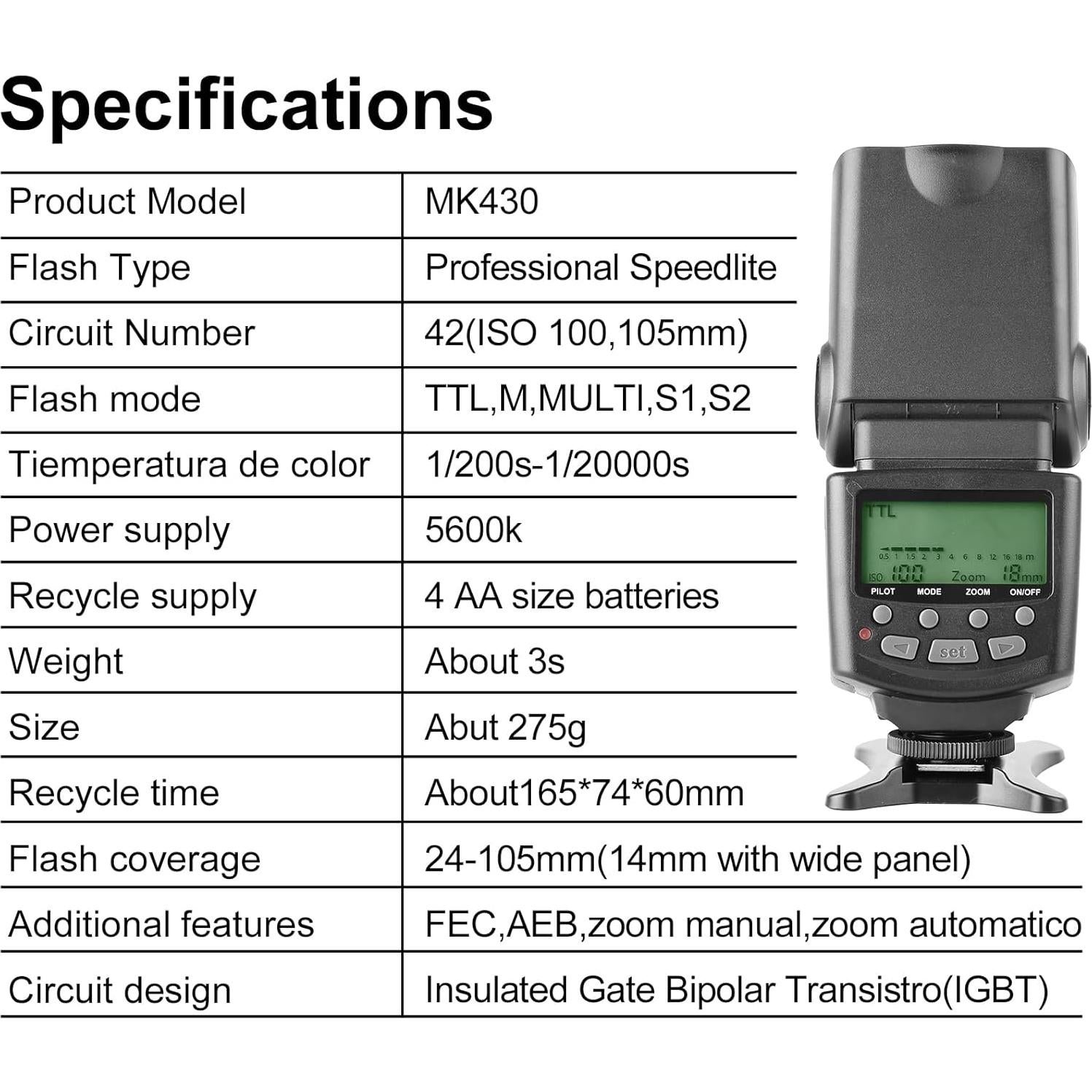 Flash Meike MK430 TTL para Cámaras Nikon - Compacto y Potente