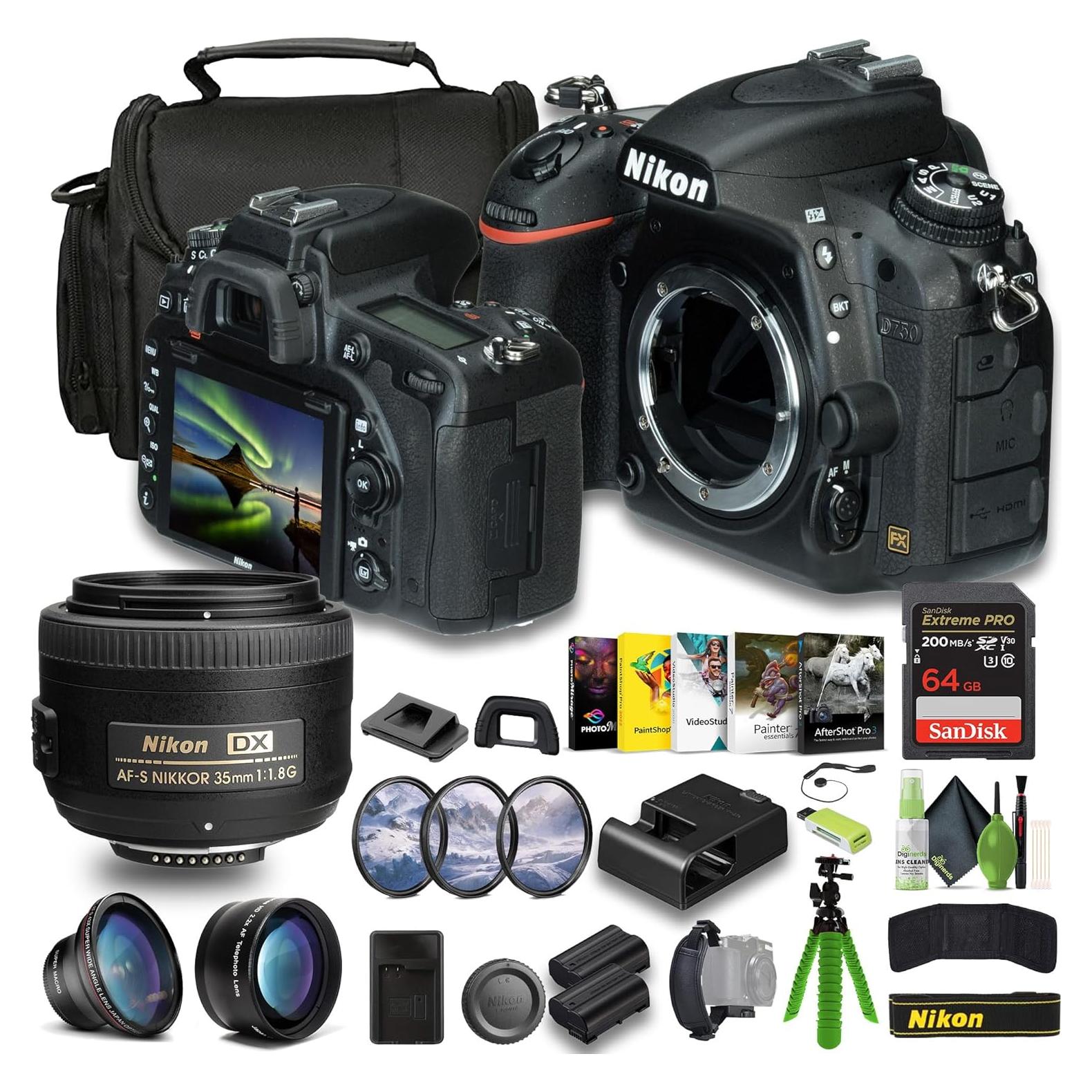 Cámara DSLR Nikon D750 Formato FX 24.3MP + Lente 35mm + 64GB