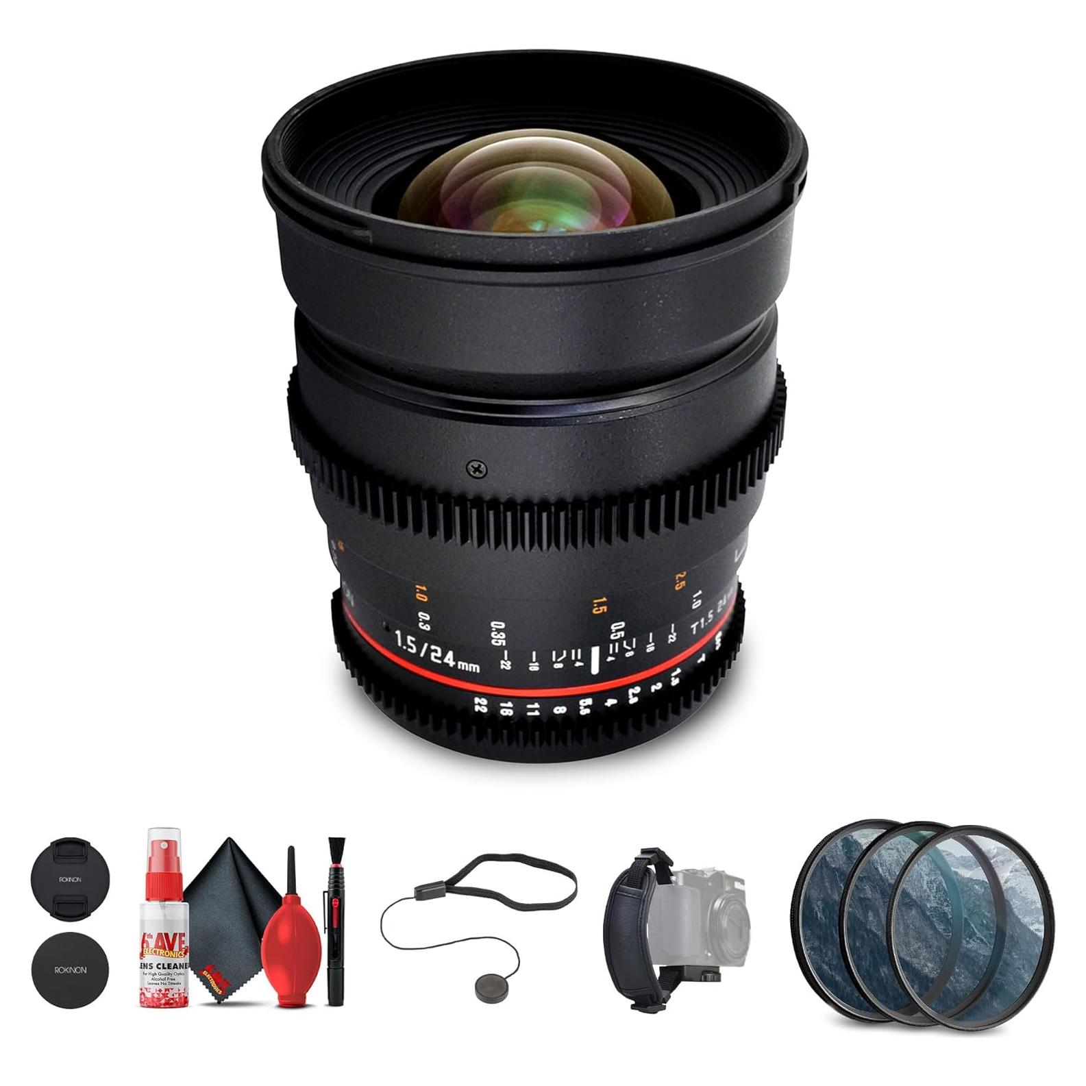 Lente Rokinon 24mm T1.5 Cine para Nikon F + Kit de Filtros