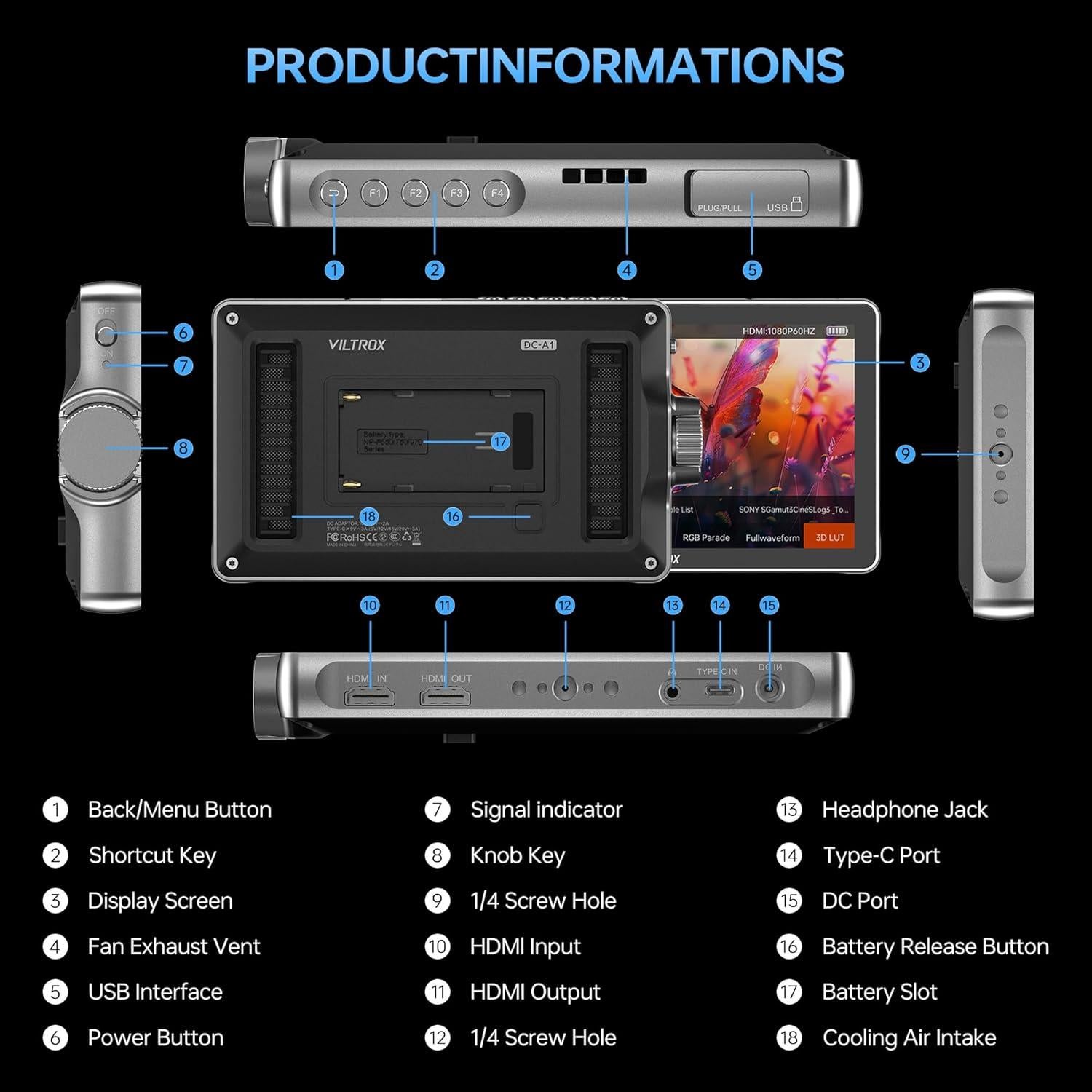 Monitor de Cámara VILTROX DC-A1 7" 2800 Nits HD 1920x1080