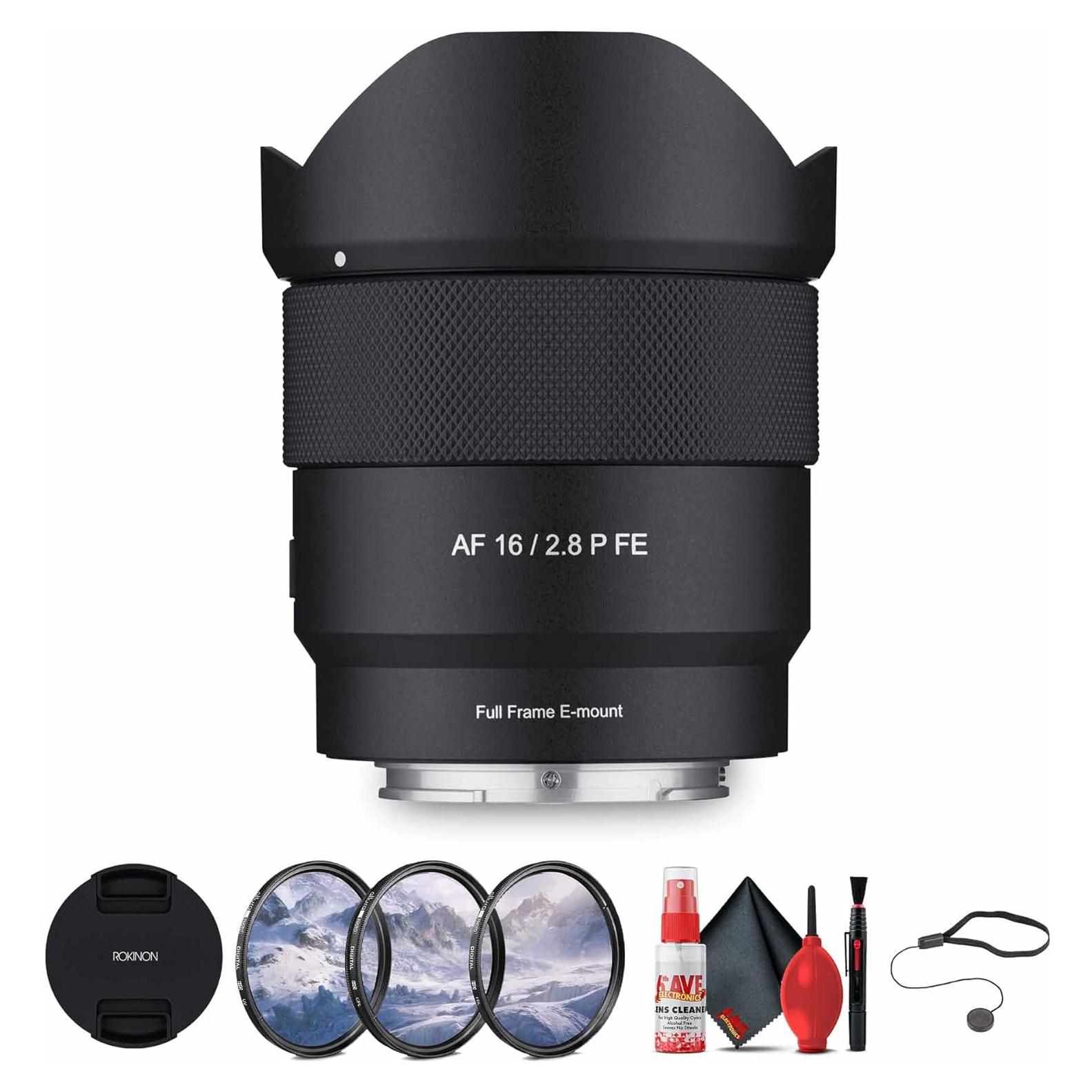 Lente Rokinon AF 16mm f/2.8 P FE para Sony E + Kit de Filtros