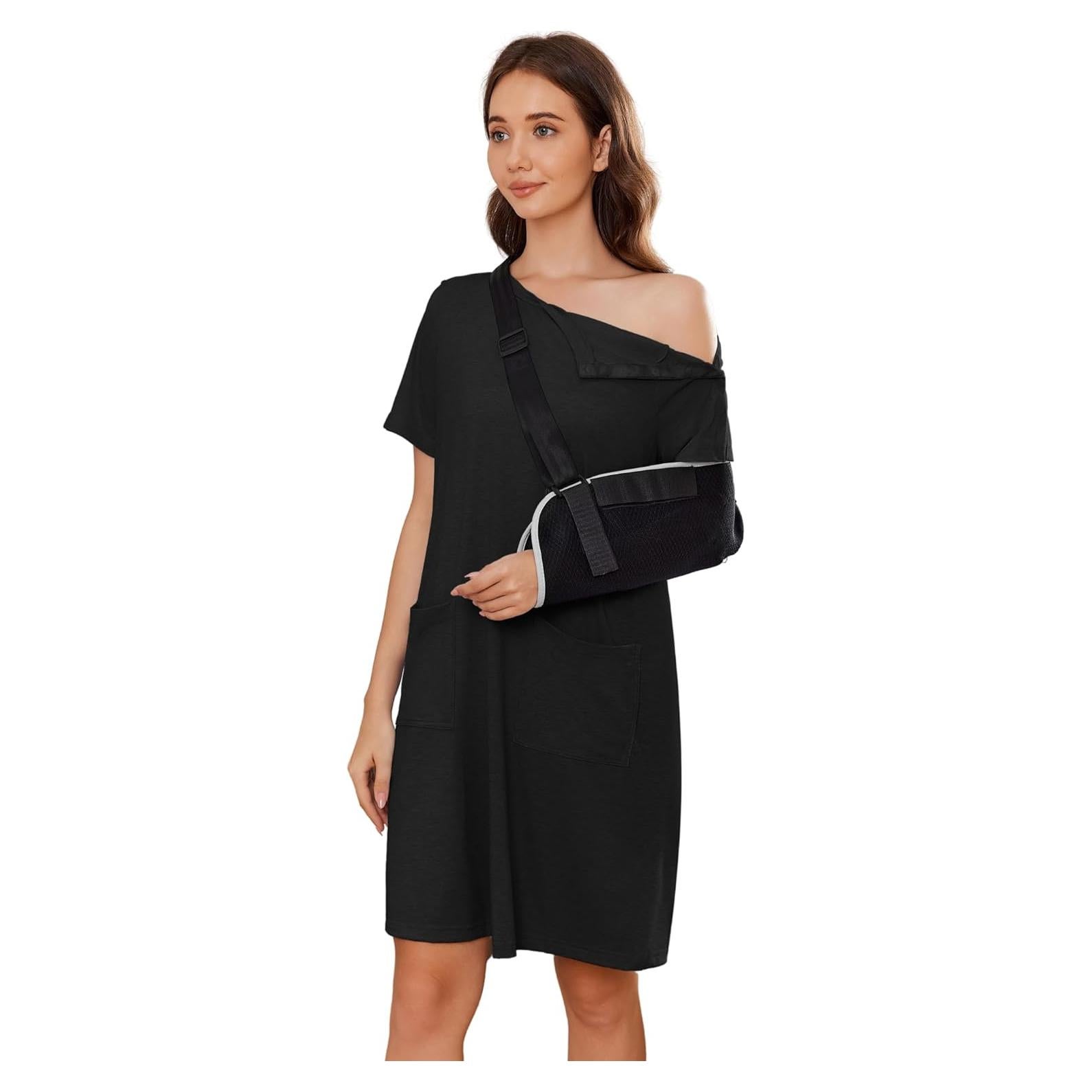 Vestido Tear Away Deyeek para Mujeres Post Cirugía Hombro - Negro