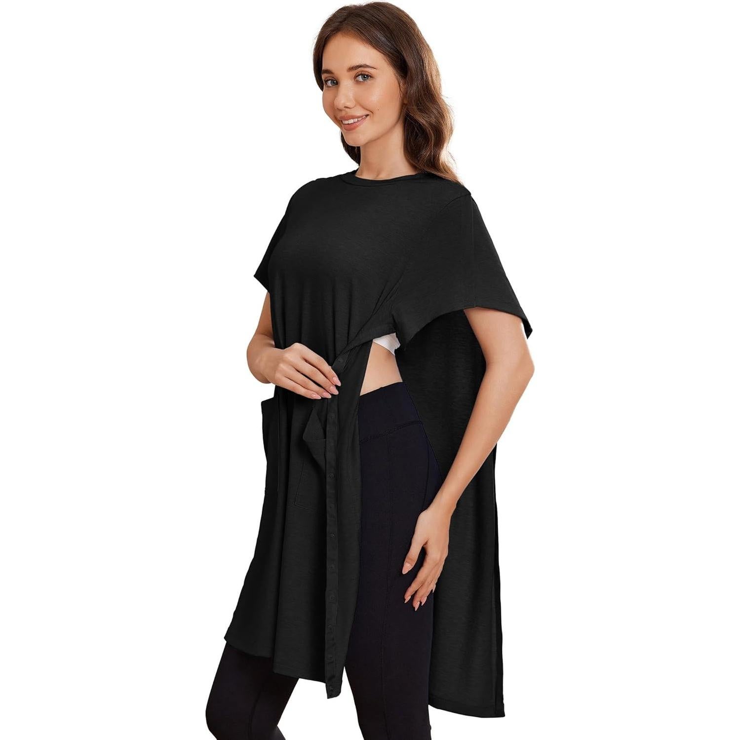 Vestido Tear Away Deyeek para Mujeres Post Cirugía Hombro - Negro