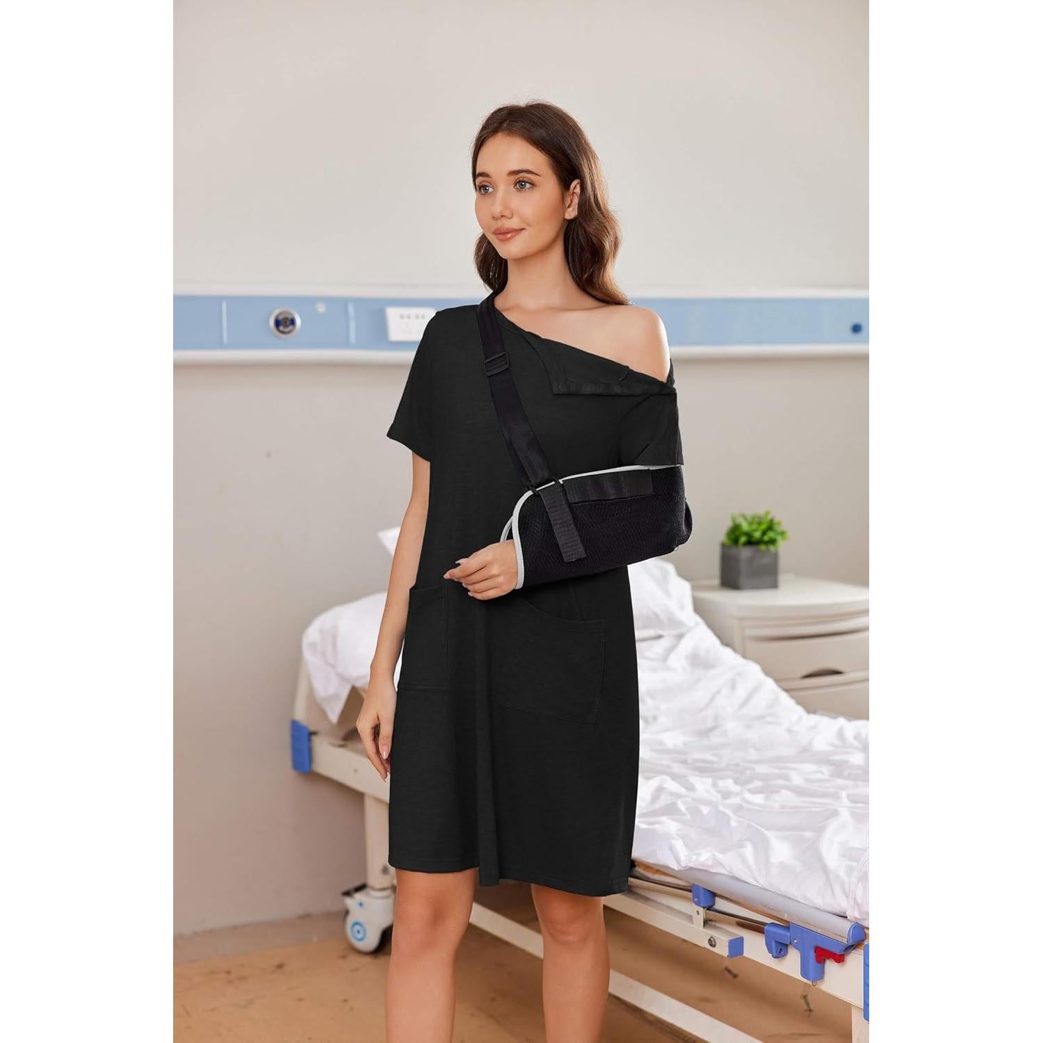 Vestido Tear Away Deyeek para Mujeres Post Cirugía Hombro - Negro