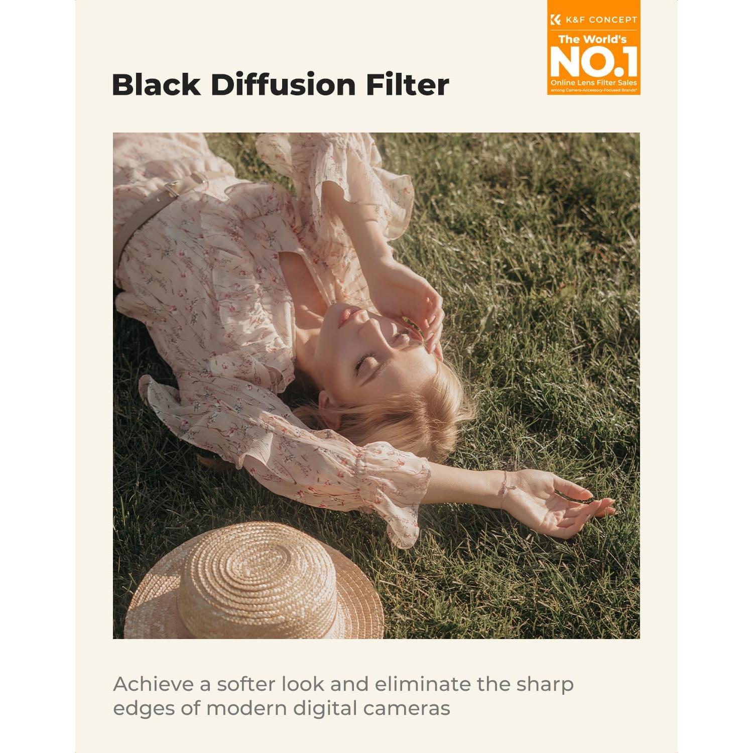 Filtro de Difusión Negra 1/4 K&F Concept 49mm Efecto Cinemático