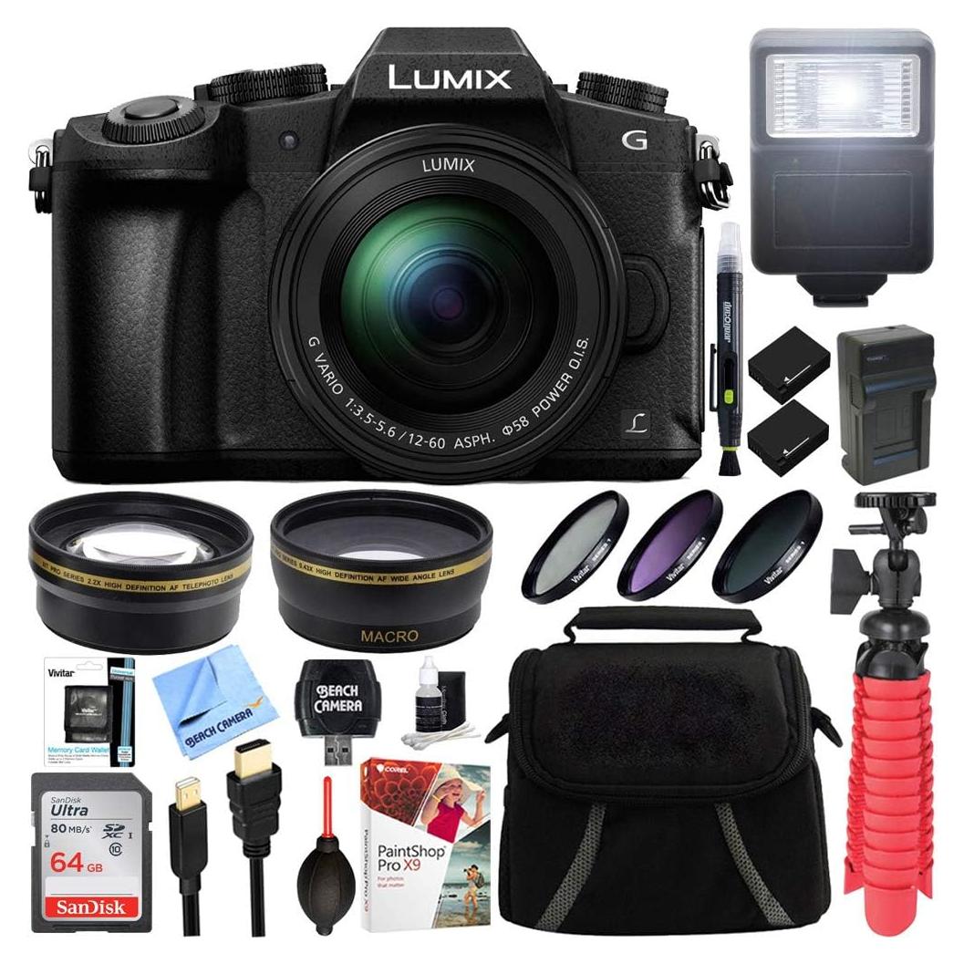 LUMIX G85 4K Mirrorless Camera with 12-60mm Lens + Two-Pack BLC12 Spare Battery + Accessory Bundle