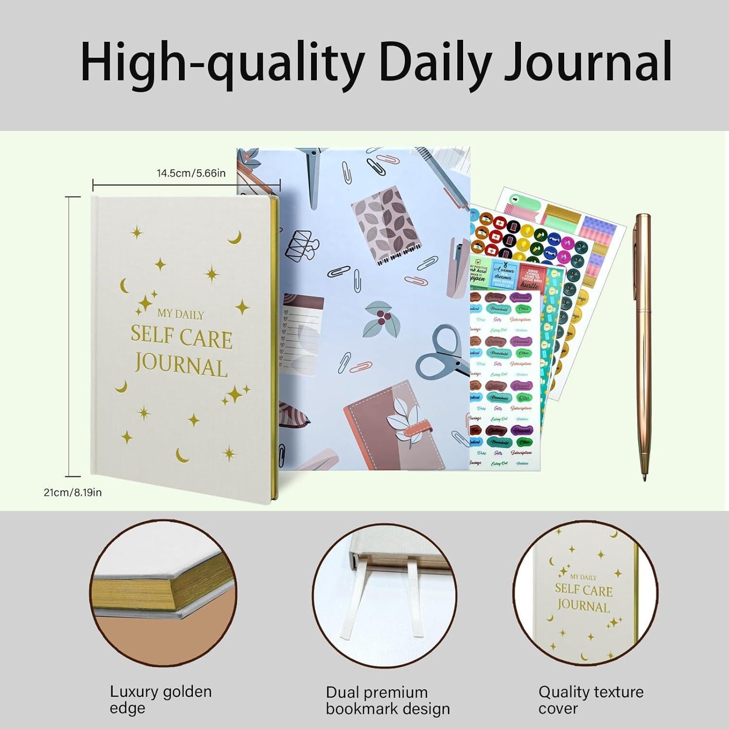 Diario de Gratitud Beige Carta Lusso A5 con 6 Pegatinas