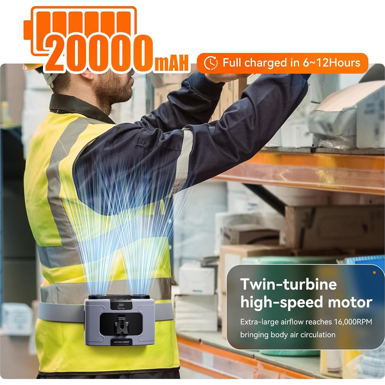 Ventilador de Cintura Astaowl K60 Portátil USB 20000mAh