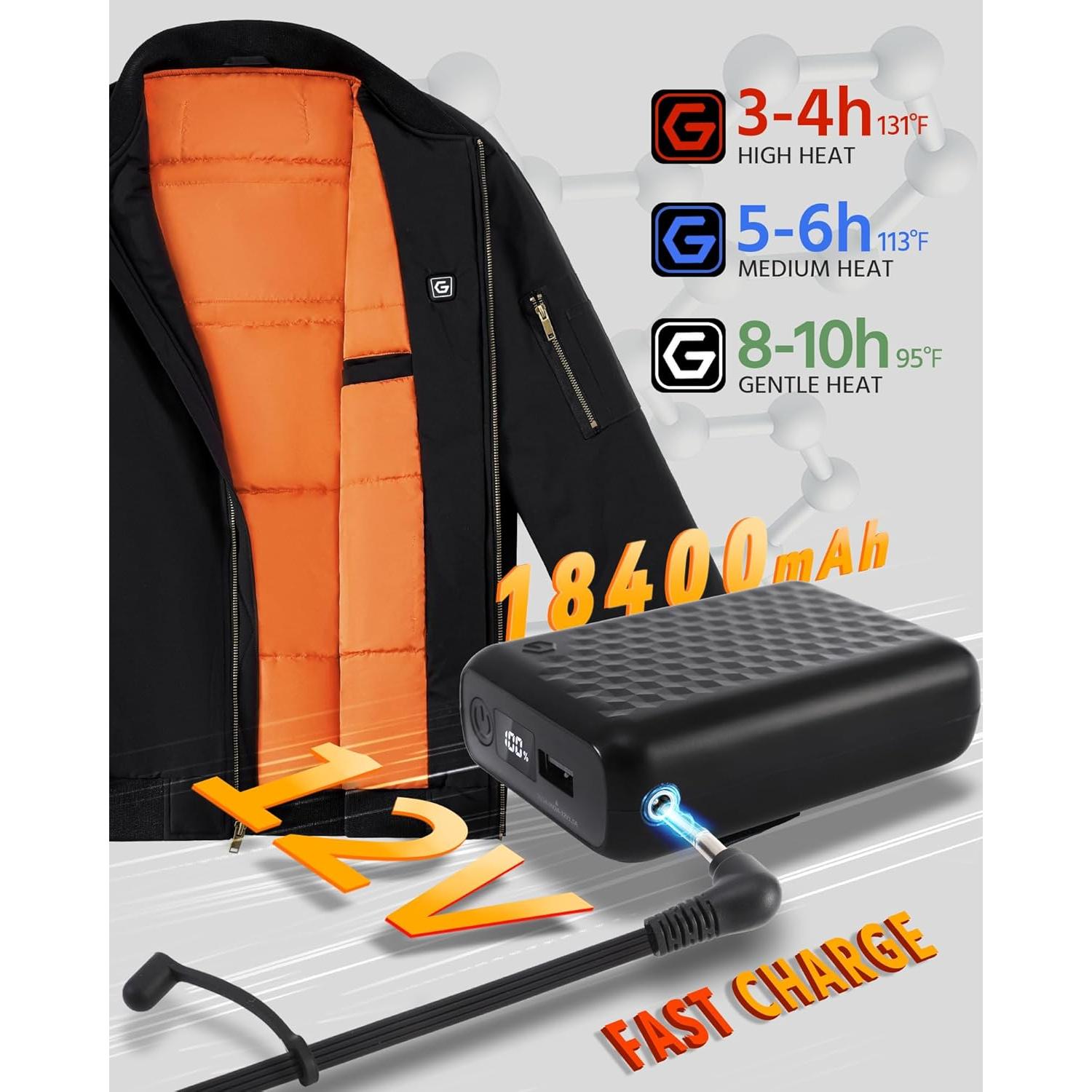 Chaqueta Calentada de Grafeno Wulcea para Hombres 12V 18400mAh