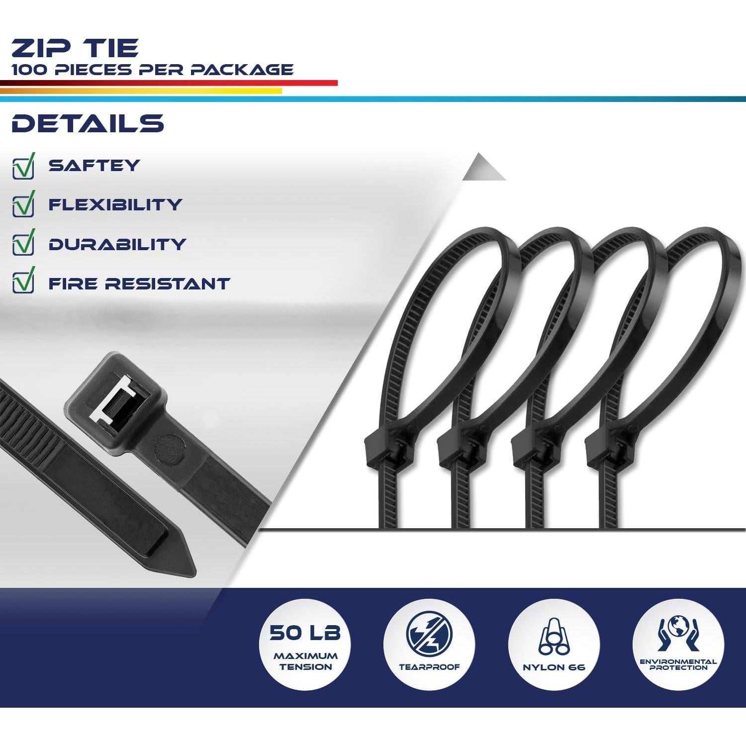 100 Bridas de Nylon Windscreen4less 20cm 22kg Resistencia