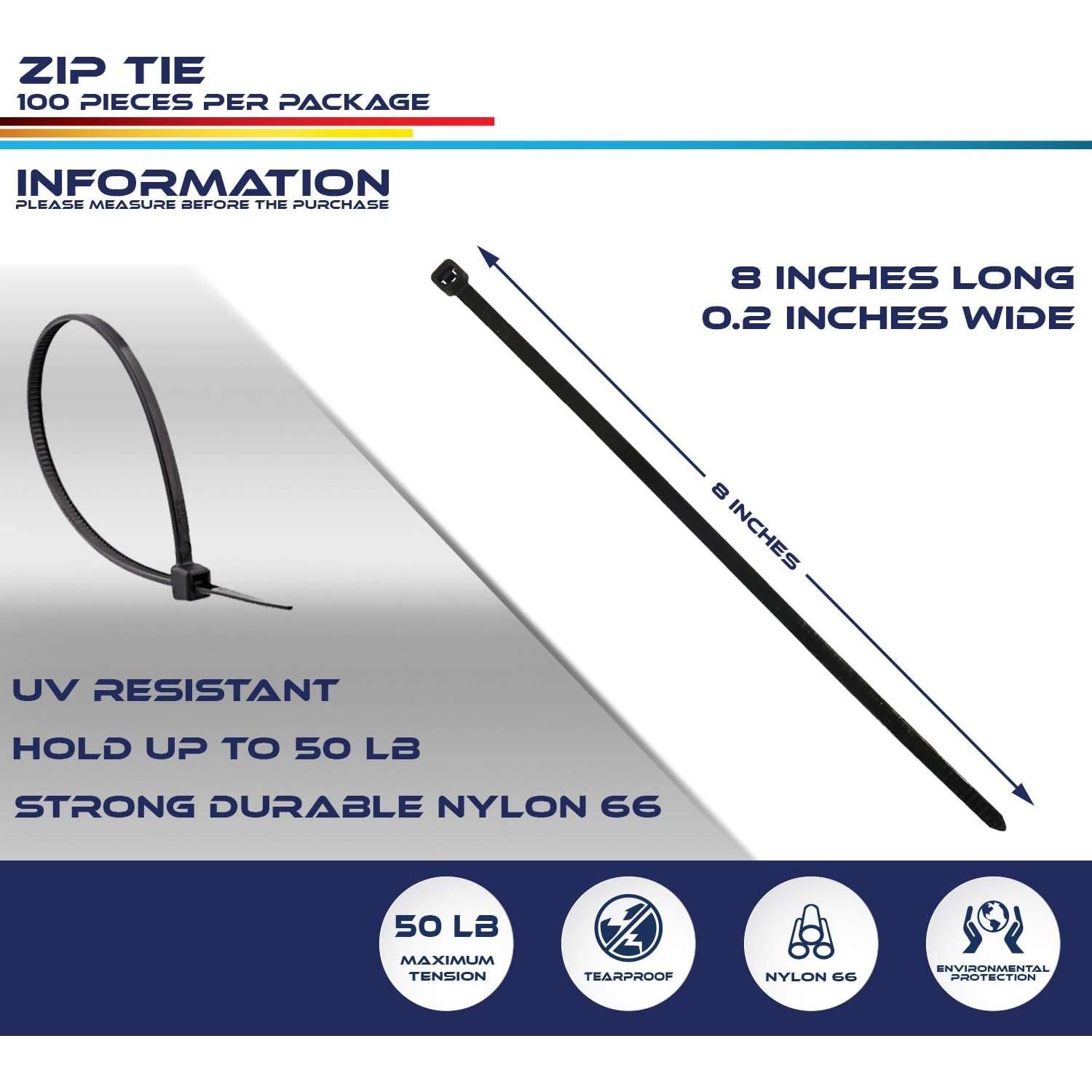 100 Bridas de Nylon Windscreen4less 20cm 22kg Resistencia