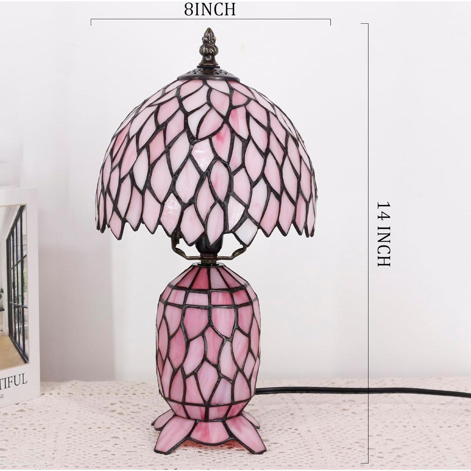 Lámpara de Mesa Tiffany Pequeña Vidrio Templado 20x36cm Rosa