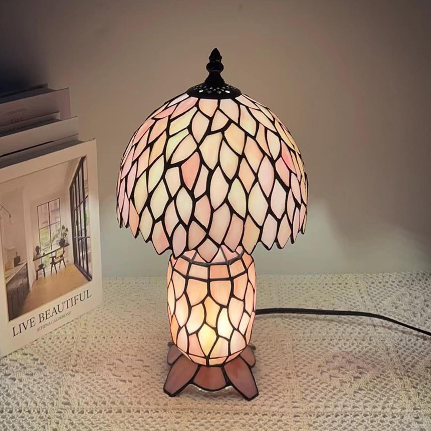 Lámpara de Mesa Tiffany Pequeña Vidrio Templado 20x36cm Rosa