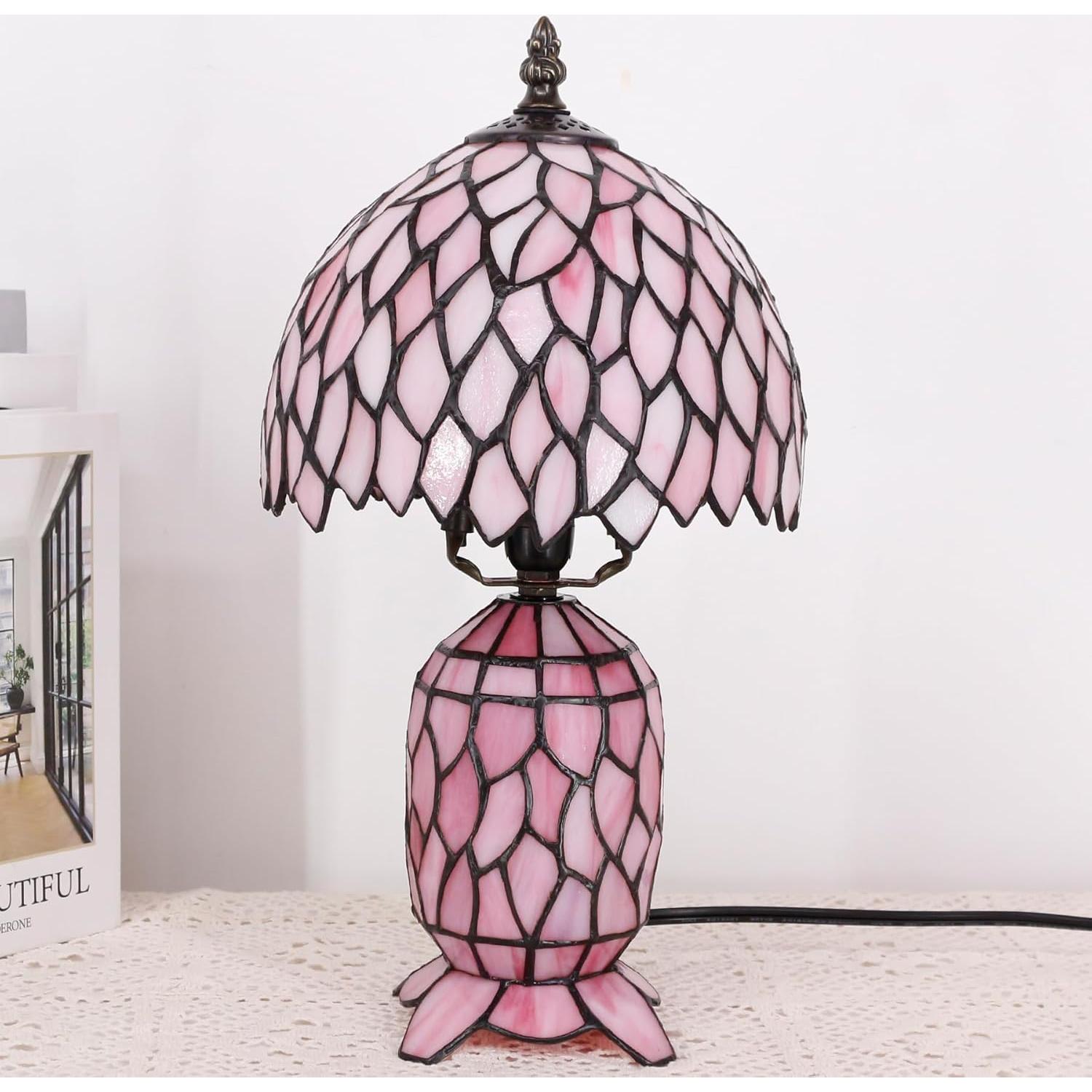 Lámpara de Mesa Tiffany Pequeña Vidrio Templado 20x36cm Rosa