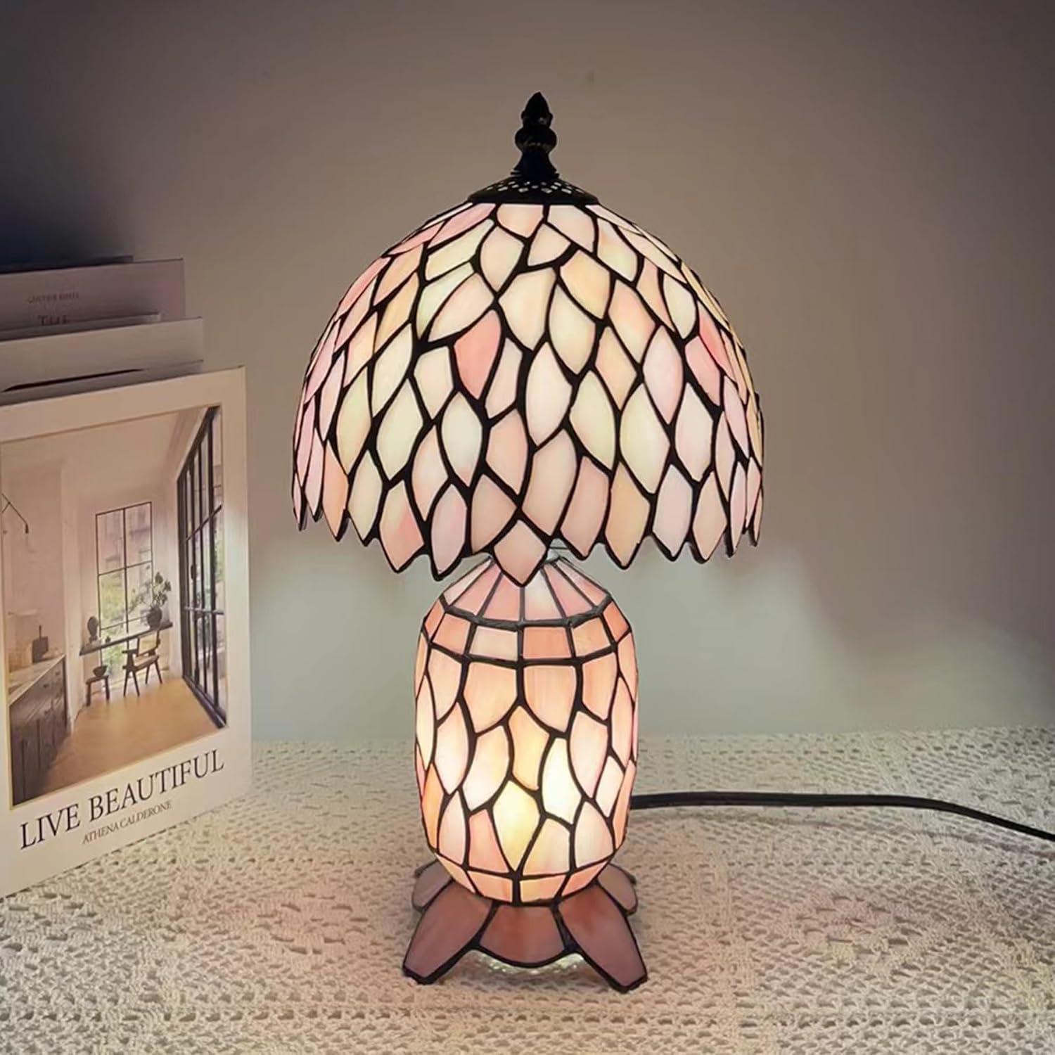 Lámpara de Mesa Tiffany Pequeña Vidrio Templado 20x36cm Rosa