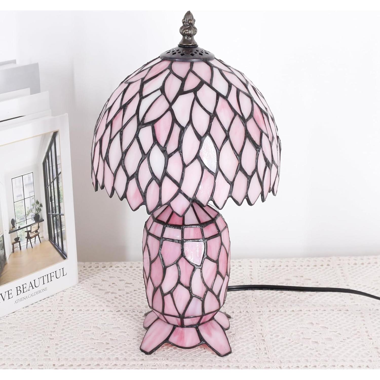 Lámpara de Mesa Tiffany Pequeña Vidrio Templado 20x36cm Rosa