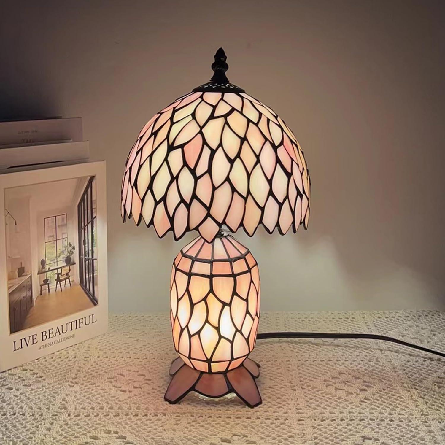 Lámpara de Mesa Tiffany Pequeña Vidrio Templado 20x36cm Rosa