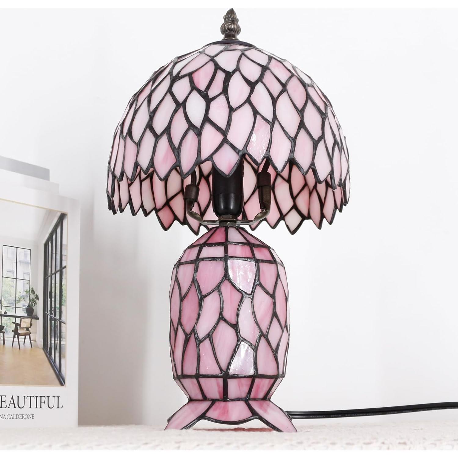 Lámpara de Mesa Tiffany Pequeña Vidrio Templado 20x36cm Rosa