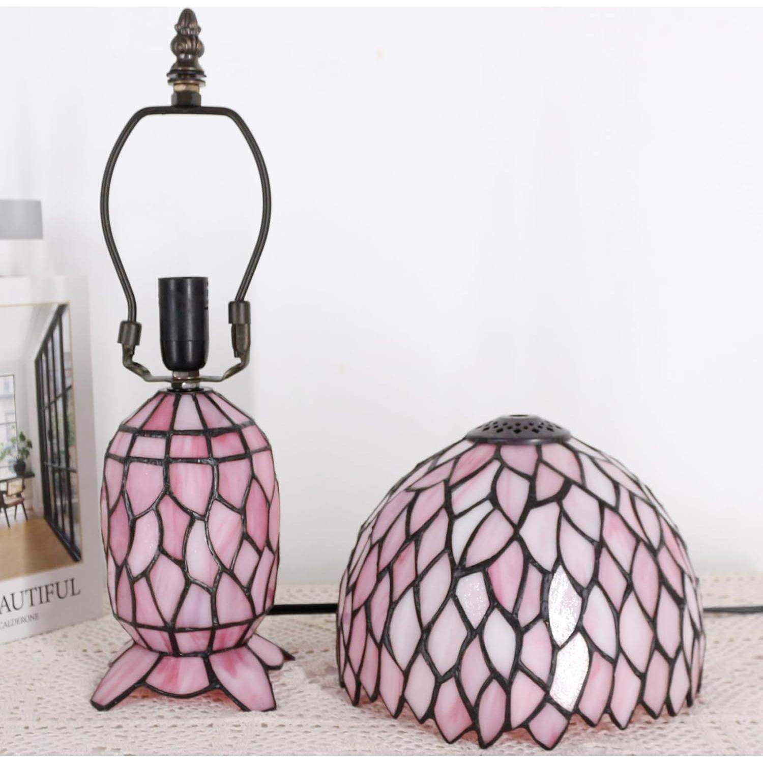 Lámpara de Mesa Tiffany Pequeña Vidrio Templado 20x36cm Rosa