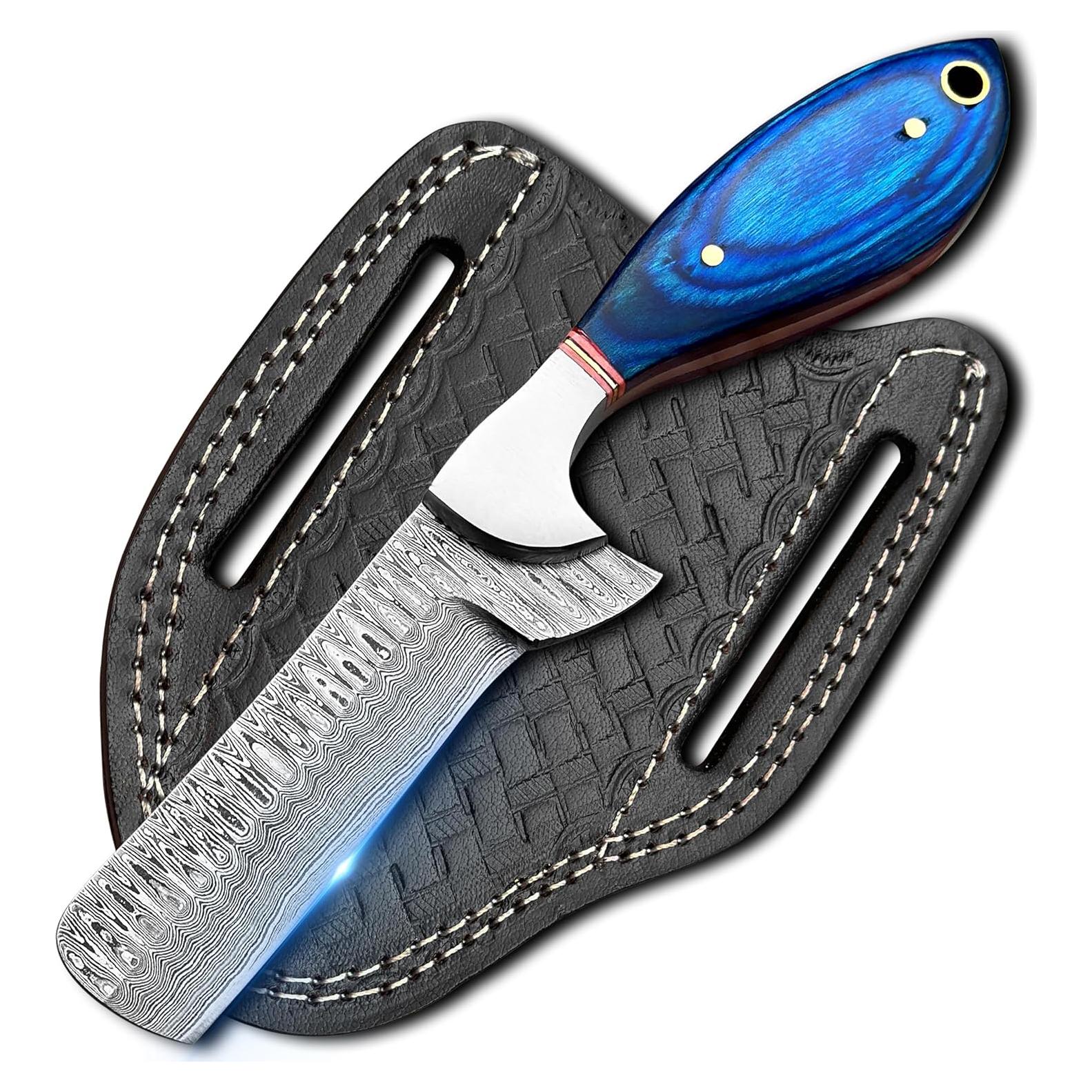 Cuchillo de caza Damasco HN Knives 17.78 cm con funda de cuero