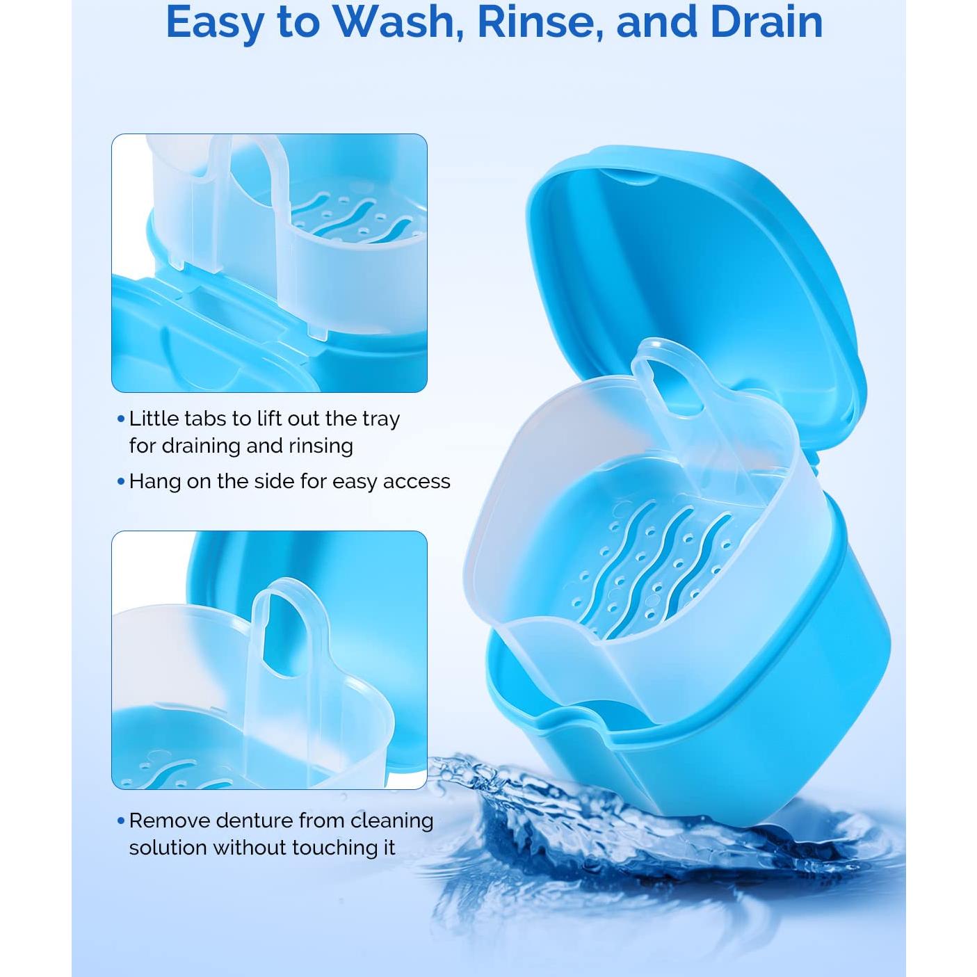 Estuche para Baño de Dentaduras JMU con Canasta Coladora Azul