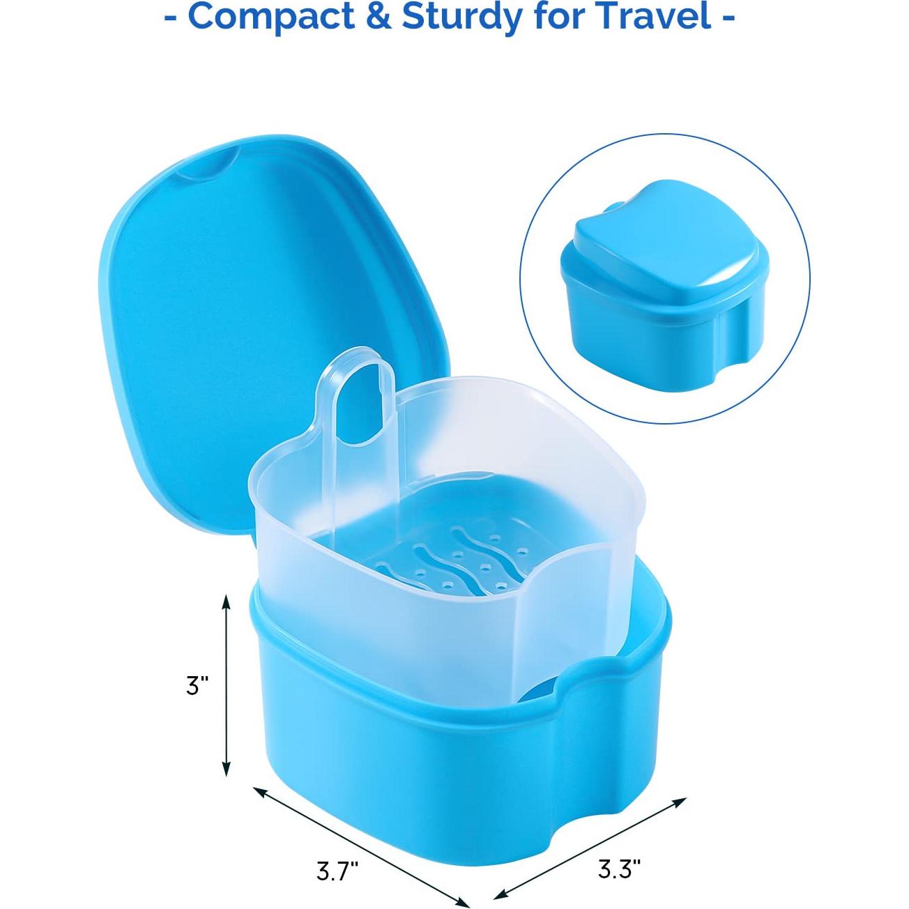 Estuche para Baño de Dentaduras JMU con Canasta Coladora Azul
