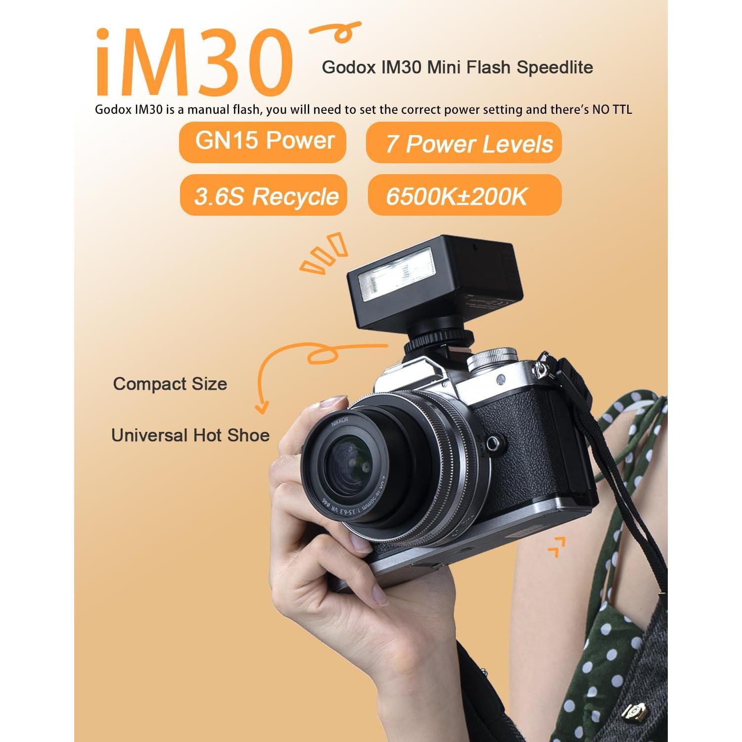 Flash Godox iM30 Mini GN15 para Cámaras Sony y Canon