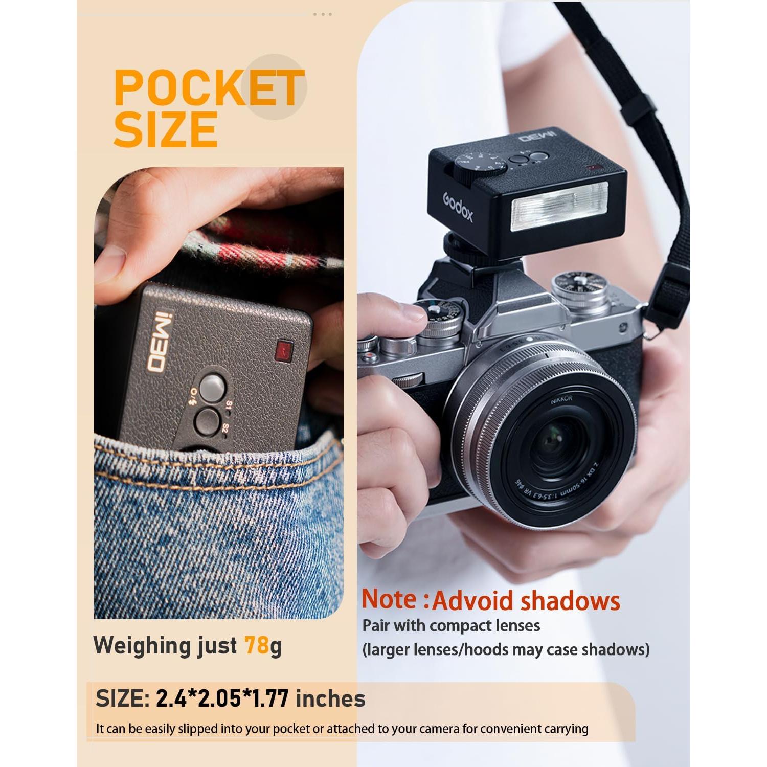 Flash Godox iM30 Mini GN15 para Cámaras Sony y Canon