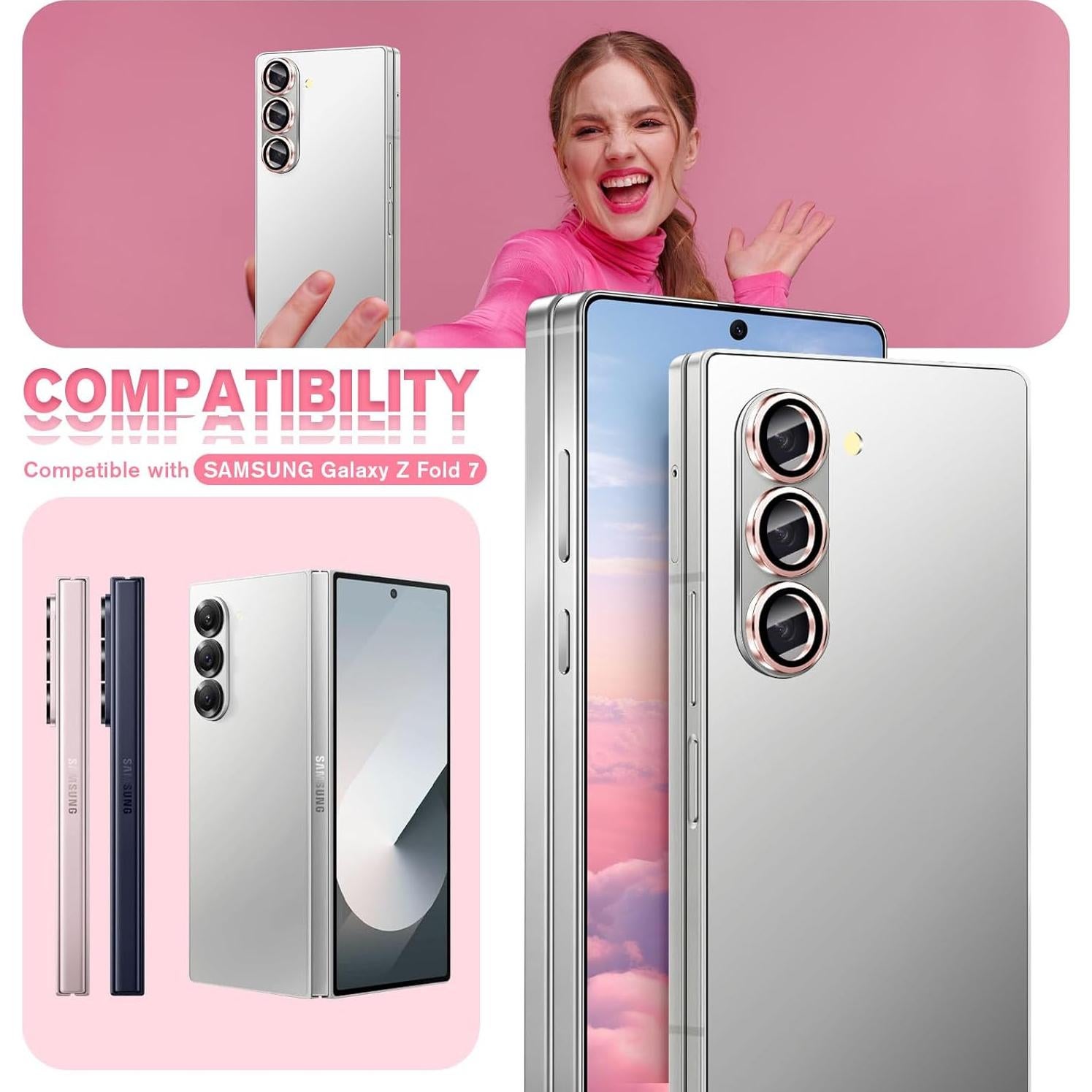 Paquete de 2 Protectores de Lente para Samsung Galaxy Z Fold 7 - Vidrio Templado 9H Oro Rosa