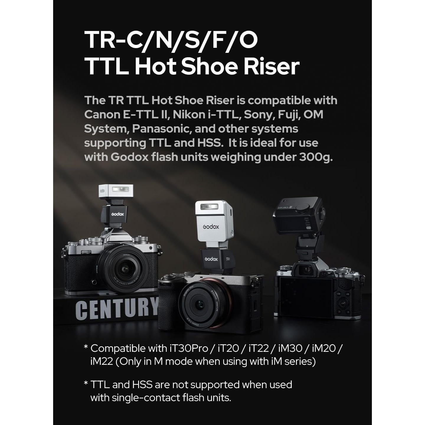 Soporte de Zapata Godox TR TTL para Cámaras Fujifilm - Eleva 30mm