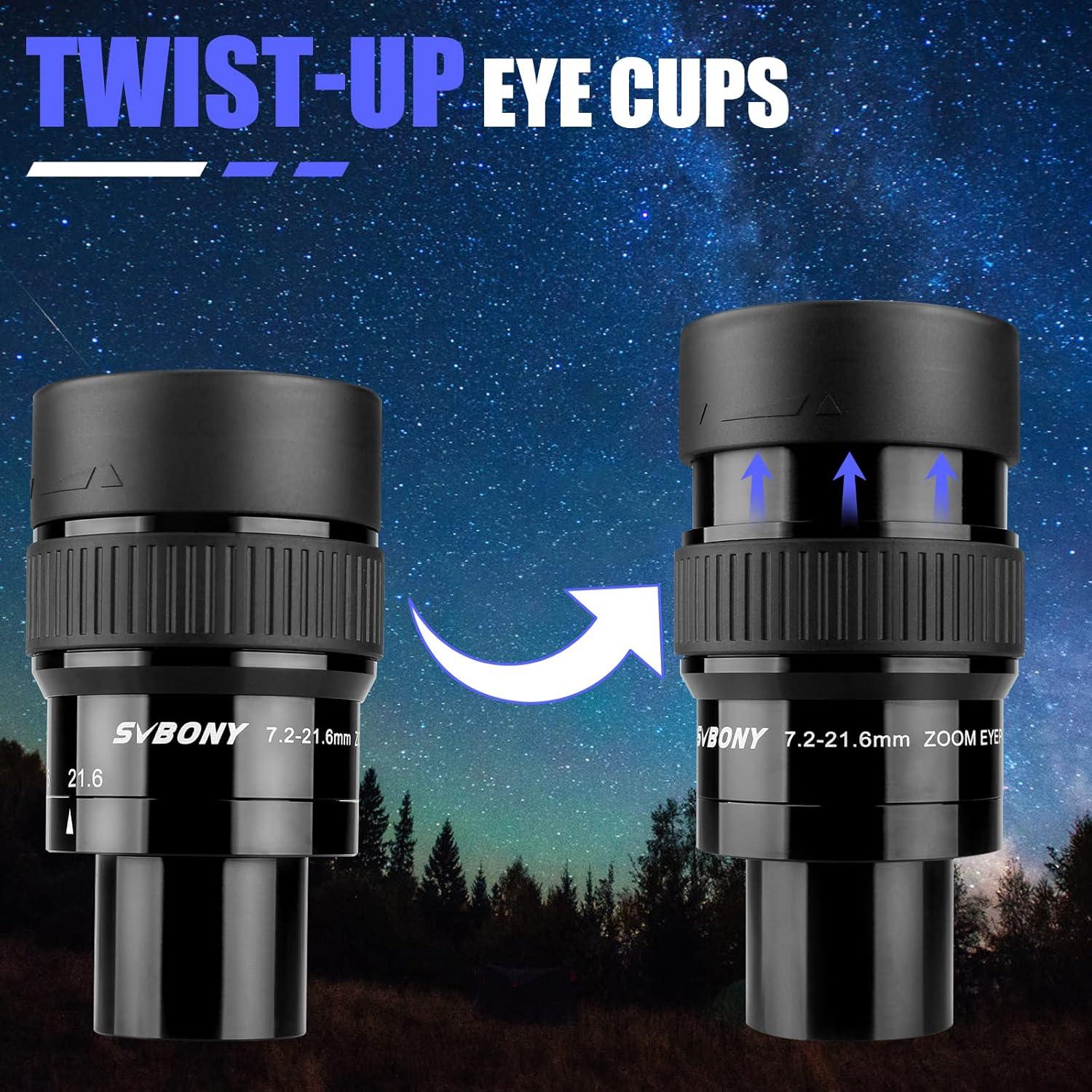 Ocular Zoom SVBONY SV215 1.25" 3-8mm Parfocal + SV191 7.2-21.6mm