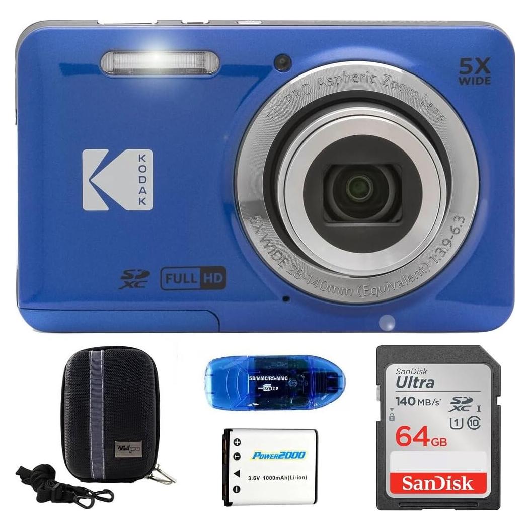 Cámara Digital KODAK PIXPRO FZ55 Azul + Accesorios 64GB