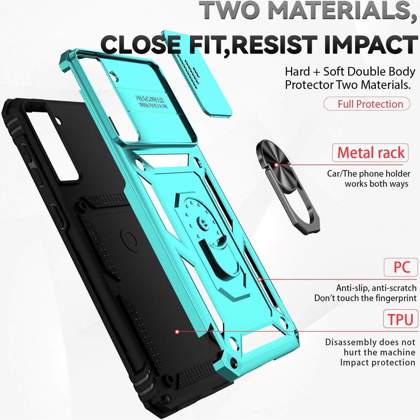 for Samsung Galaxy S21 FE 5G Case with Camera Lens Cover HD Screen Protector, Military-Grade Drop Tested Magnetic Ring Holder Kickstand Protective Phone Case for Samsung Galaxy S21 FE 5G (Mint)